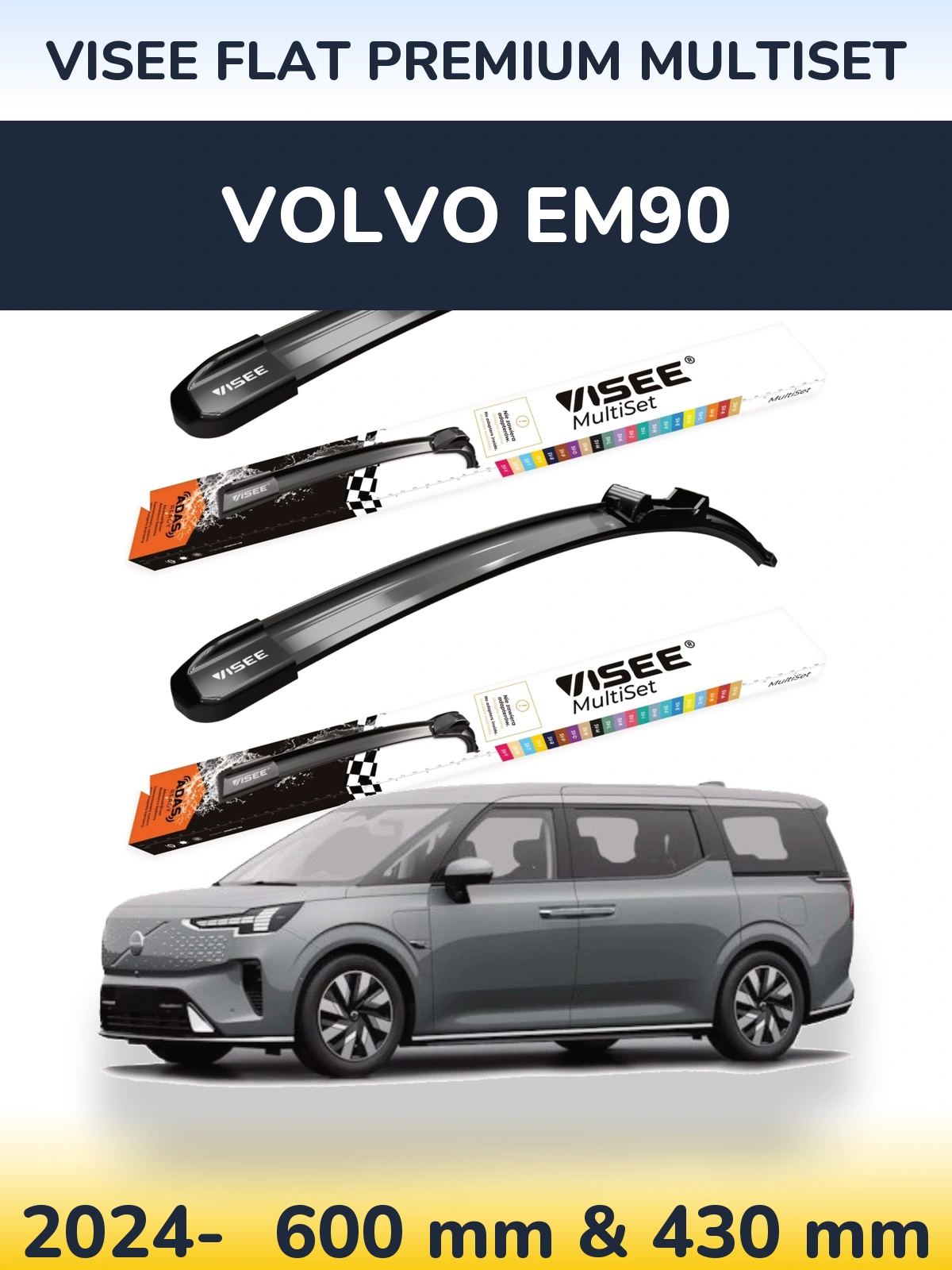 Front wiper blade set VISEE FLAT PREMIUM MultiSet 600 & 430 mm for Volvo EM90 2024-2026