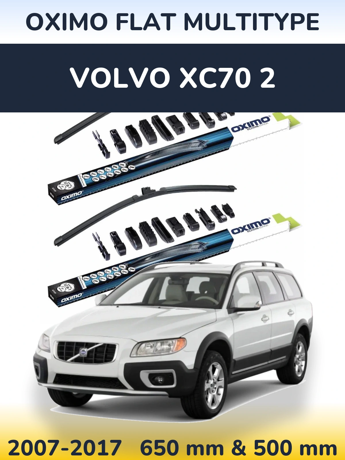 Front wiper blade set Oximo Flat MultiTipse 650 & 500 mm for Volvo XC70 2 2007-2017