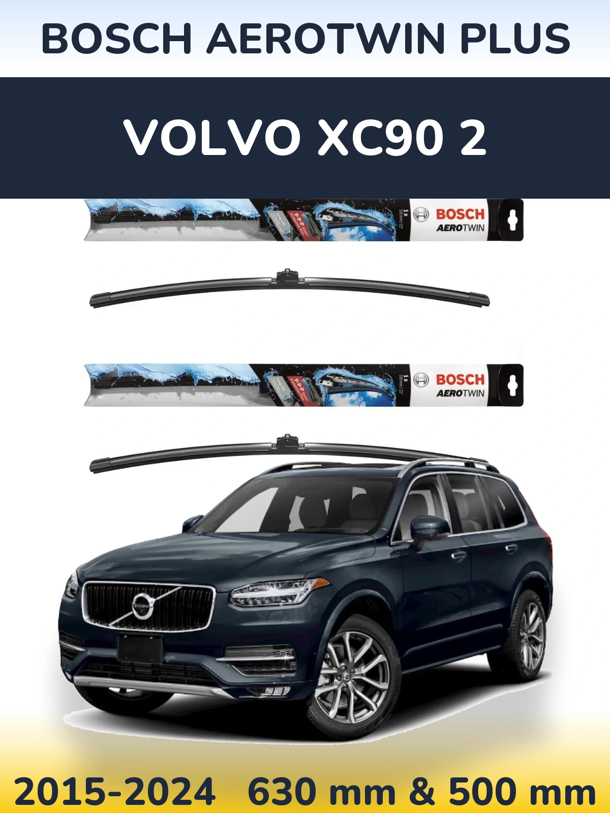 Front wiper blade set BOSCH AeroTwin Plus 600 & 500 mm for Volvo XC90 2 2015-2024