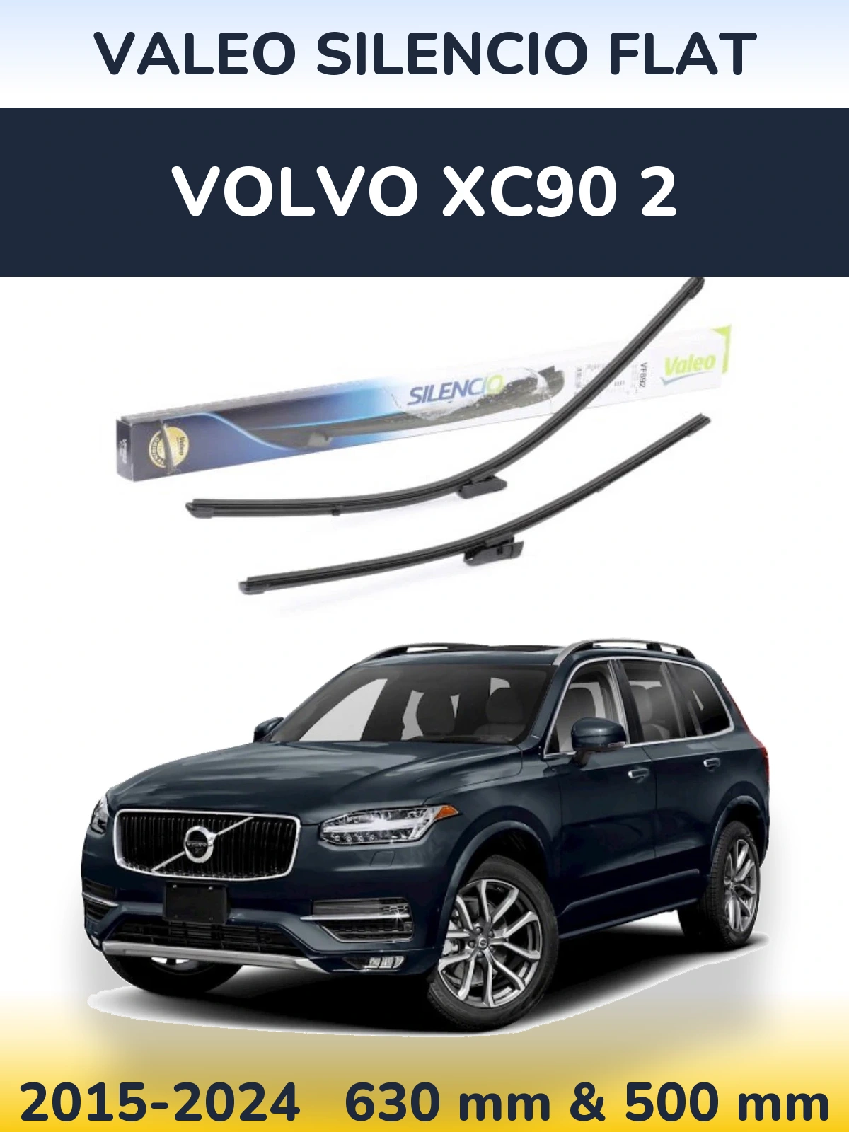 Front wiper blade set Valeo Silencio Flat 630 & 500 mm for Volvo XC90 2 2015-2024