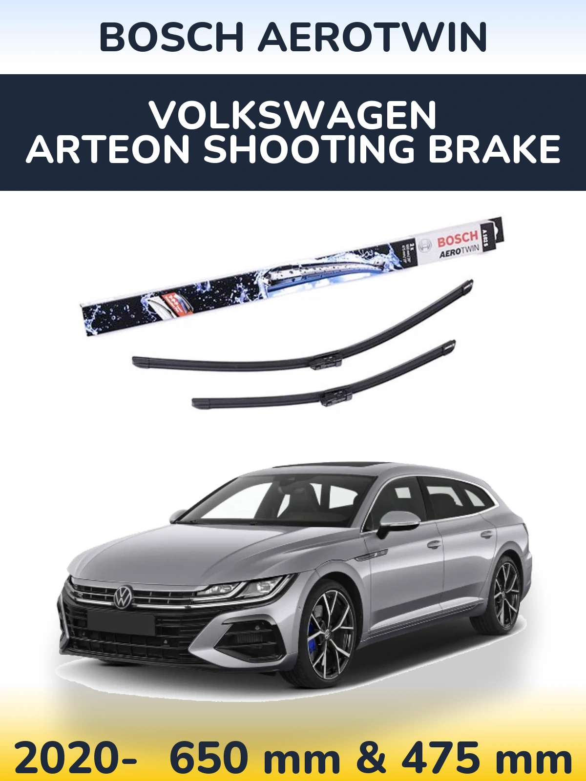 Front wiper blade set BOSCH AeroTwin 650 & 475 mm for Volkswagen Arteon Shooting Brake 2020-2026