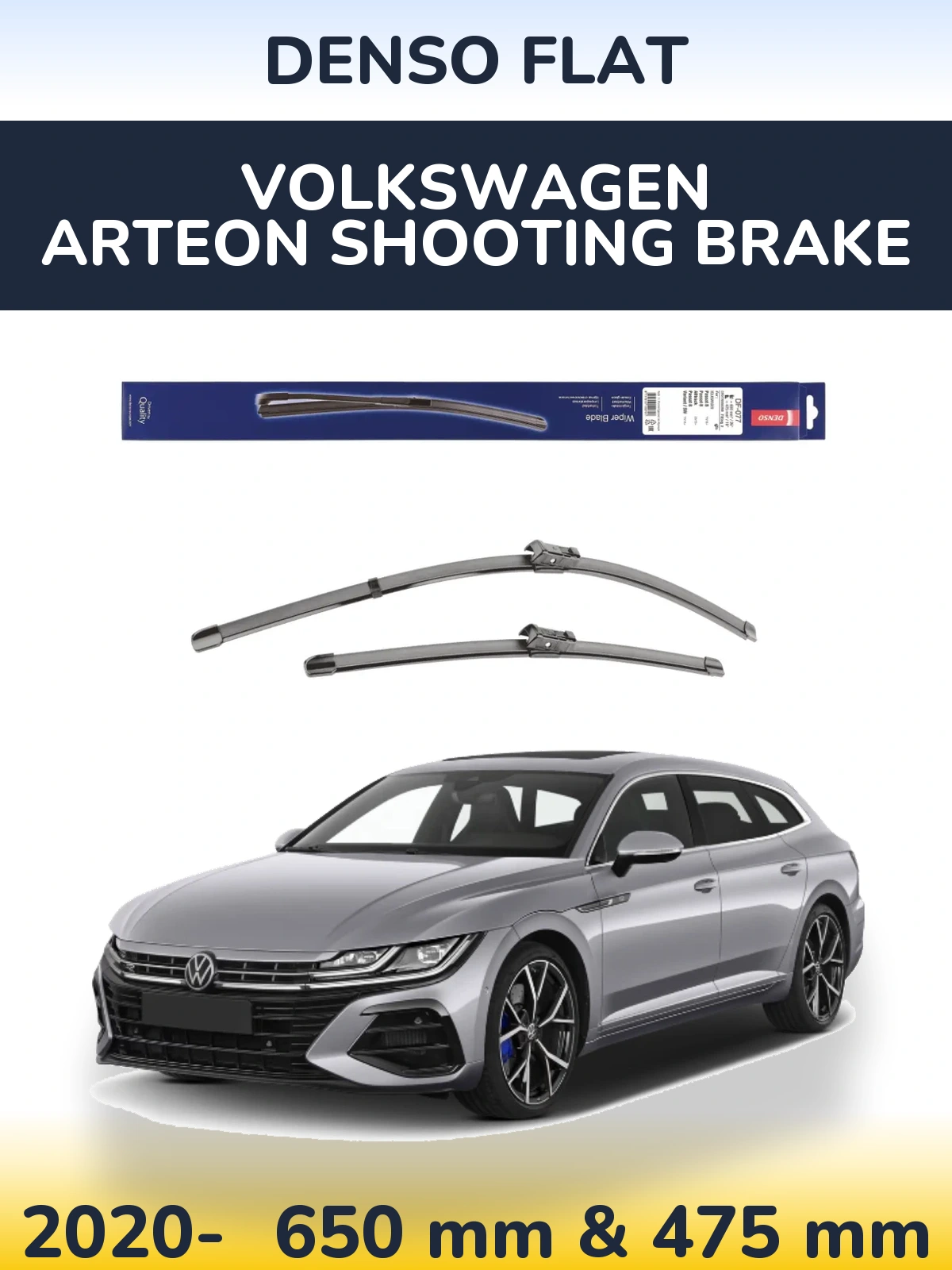 Front wiper blade set Denso Flat 650 & 475 mm for Volkswagen Arteon Shooting Brake 2020-2026