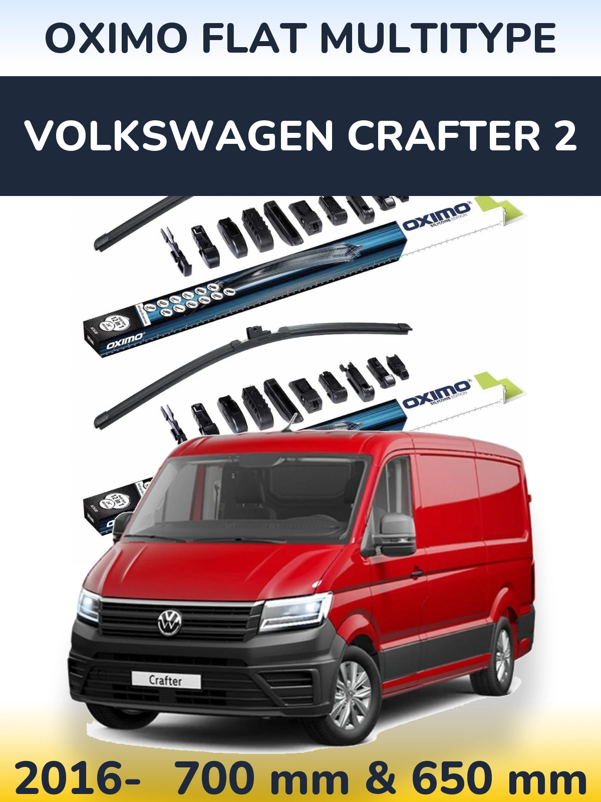 Комплект передних дворников Oximo Flat MultiТипe 700 & 650 мм для Volkswagen Crafter 2 2016-2026