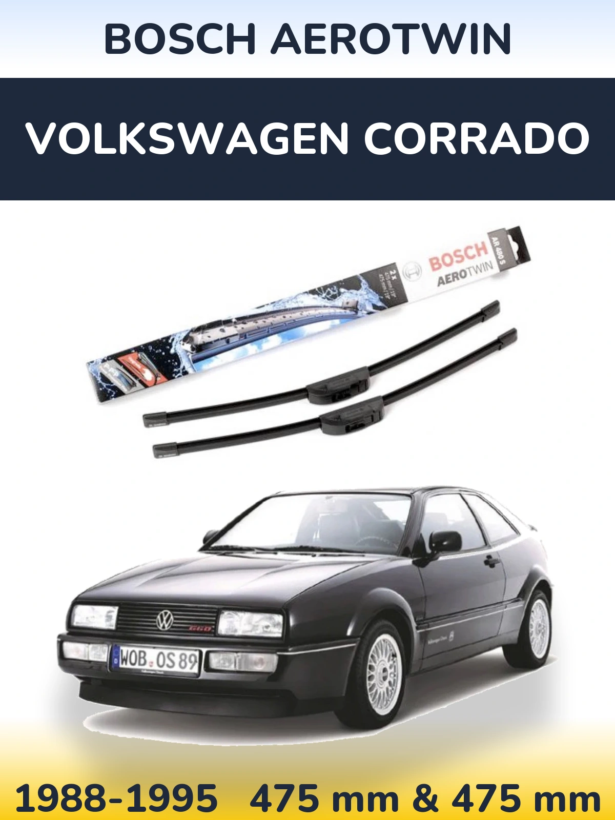 Комплект передніх щіток BOSCH AeroTwin 475 & 475 мм для Volkswagen Corrado 1988-1995