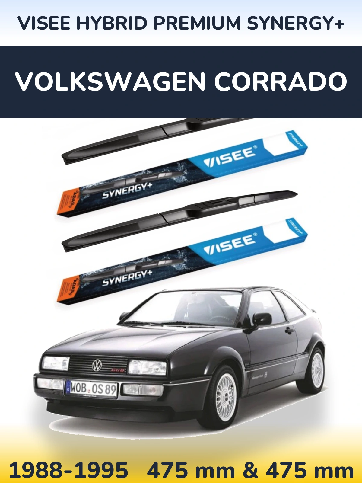 Front wiper blade set VISEE HYBRID PREMIUM SYNERGY+ 475 & 475 mm for Volkswagen Corrado 1988-1995