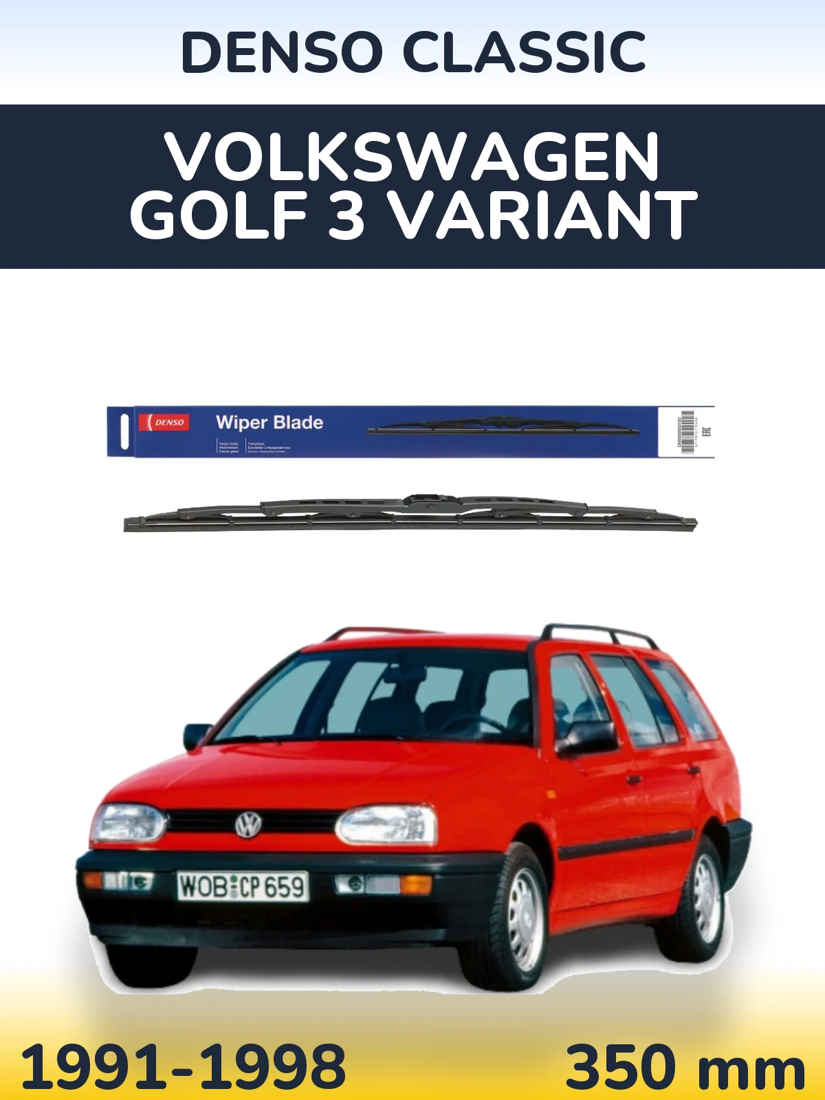Rear wiper blade Denso Classic 350 mm for Volkswagen Golf 3 Variant 1991-1998