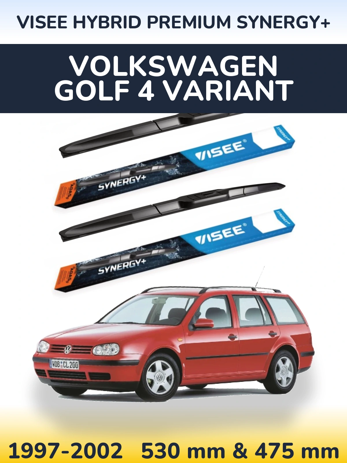 Комплект передніх щіток VISEE HYBRID PREMIUM SYNERGY+ 530 & 475 мм для Volkswagen Golf 4 Variant 1997-2002