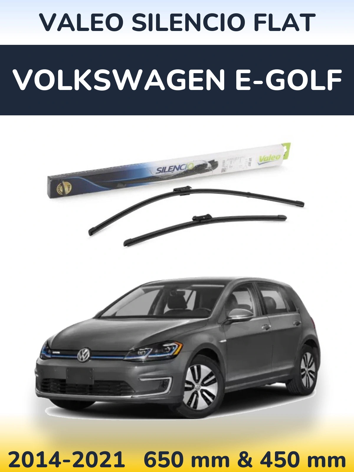 Front wiper blade set Valeo Silencio Flat 650 & 450 mm for Volkswagen e-Golf 2014-2021