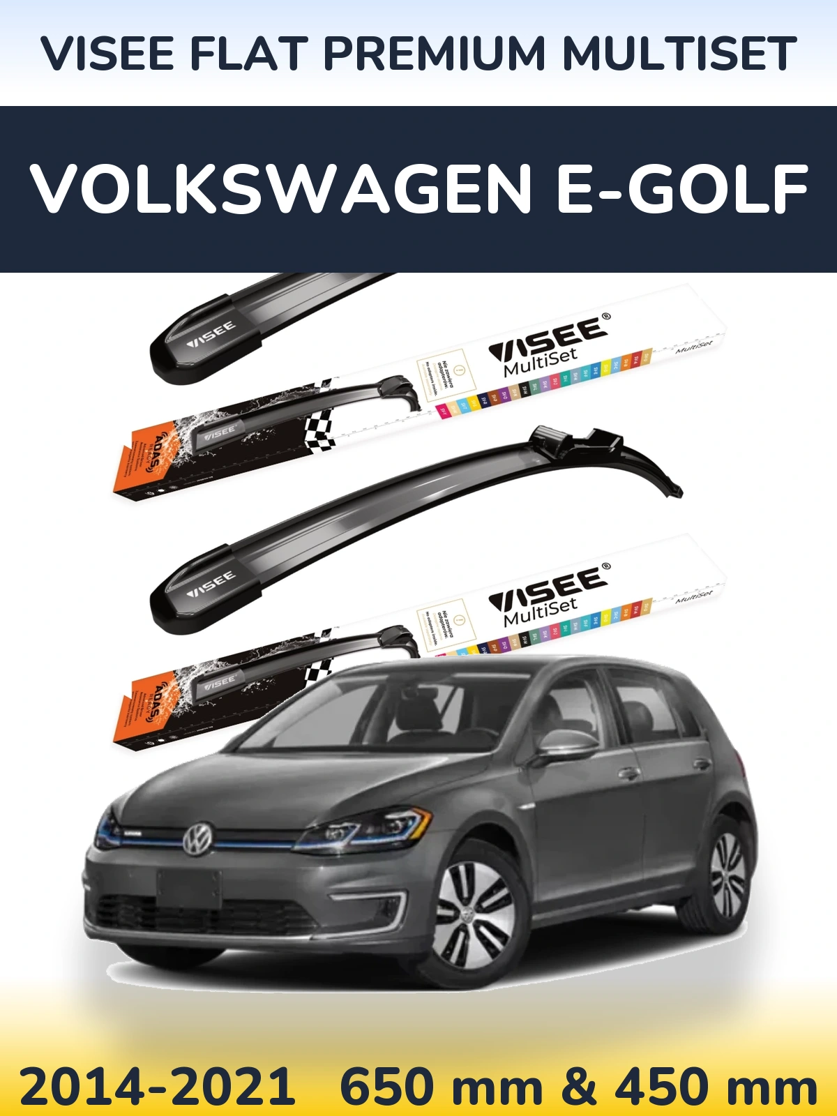 Комплект передних дворников VISEE FLAT PREMIUM MultiSet 650 & 450 мм для Volkswagen e-Golf 2014-2021