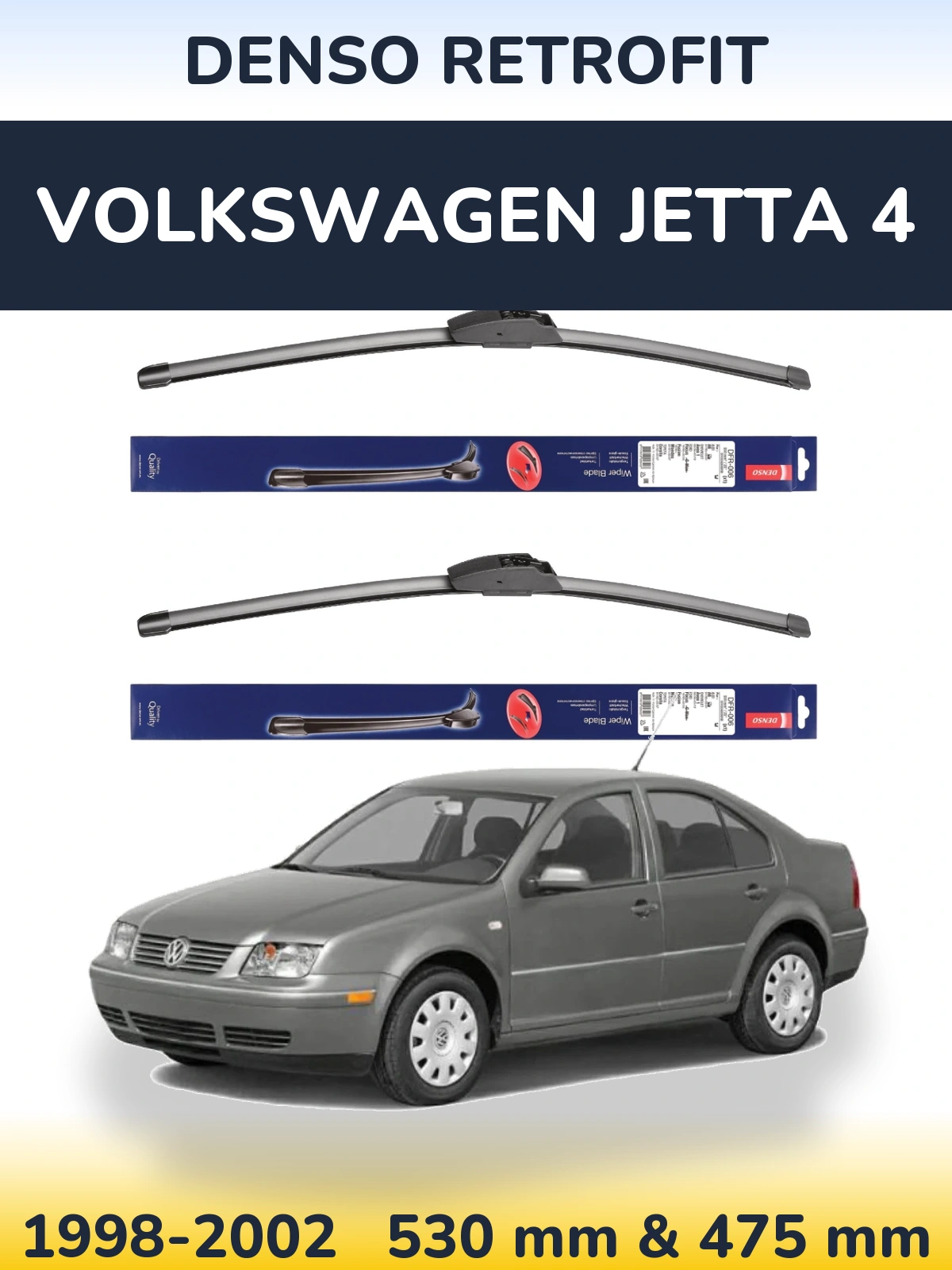 Front wiper blade set Denso Retrofit 530 & 475 mm for Volkswagen Jetta 4 1998-2002