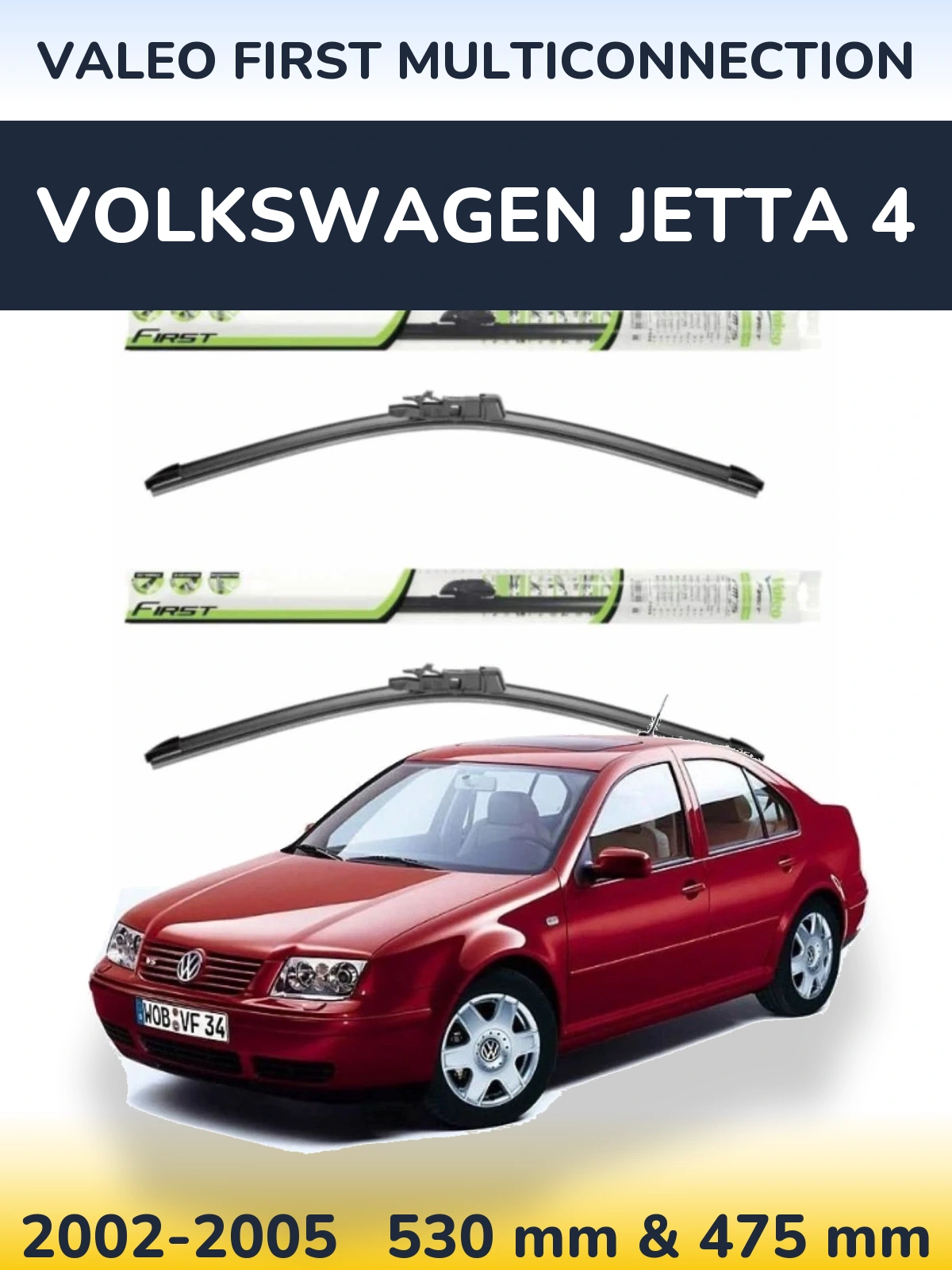 Front wiper blade set Valeo First MultiConnection 530 & 475 mm for Volkswagen Jetta 4 2002-2005