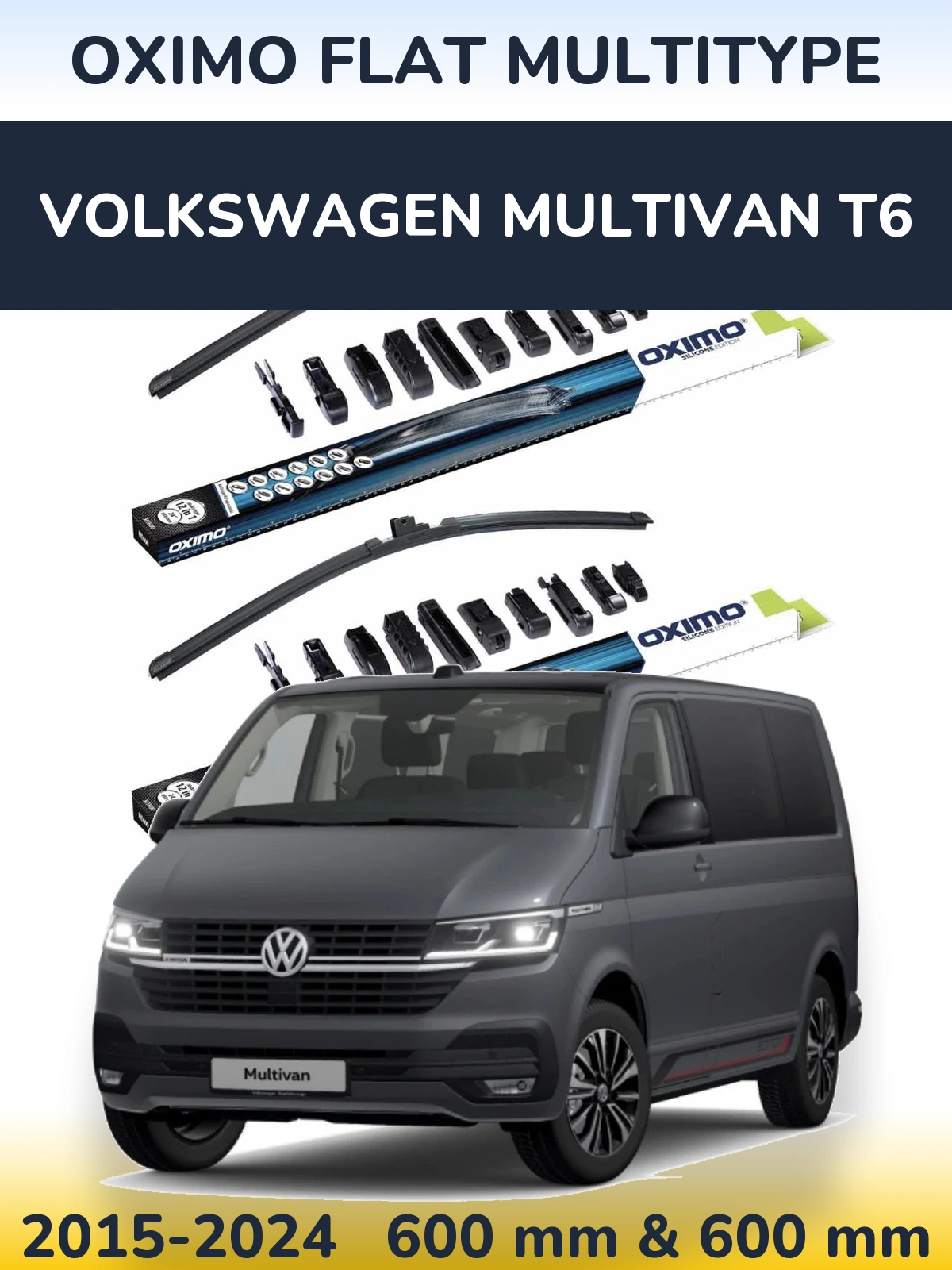 Front wiper blade set Oximo Flat MultiTipse 600 & 600 mm for Volkswagen Multivan T6 2015-2024