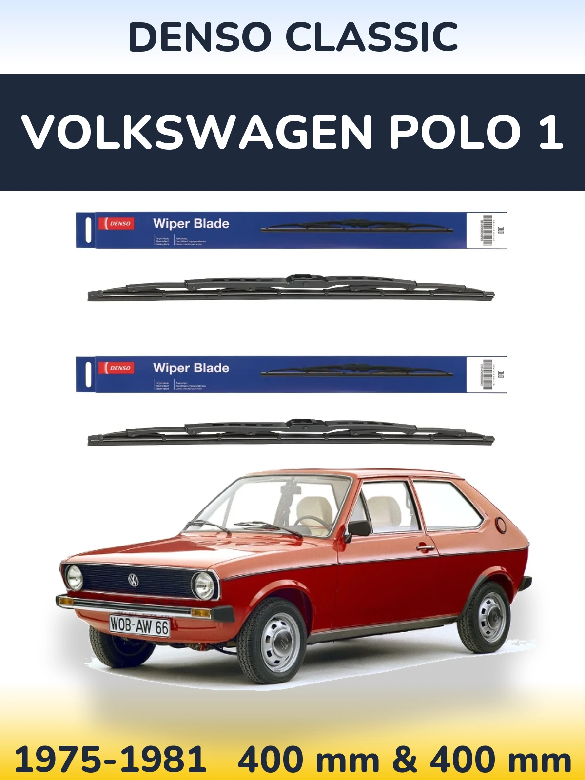 Комплект передних дворников Denso Classic 400 & 400 мм для Volkswagen Polo 1 1975-1981