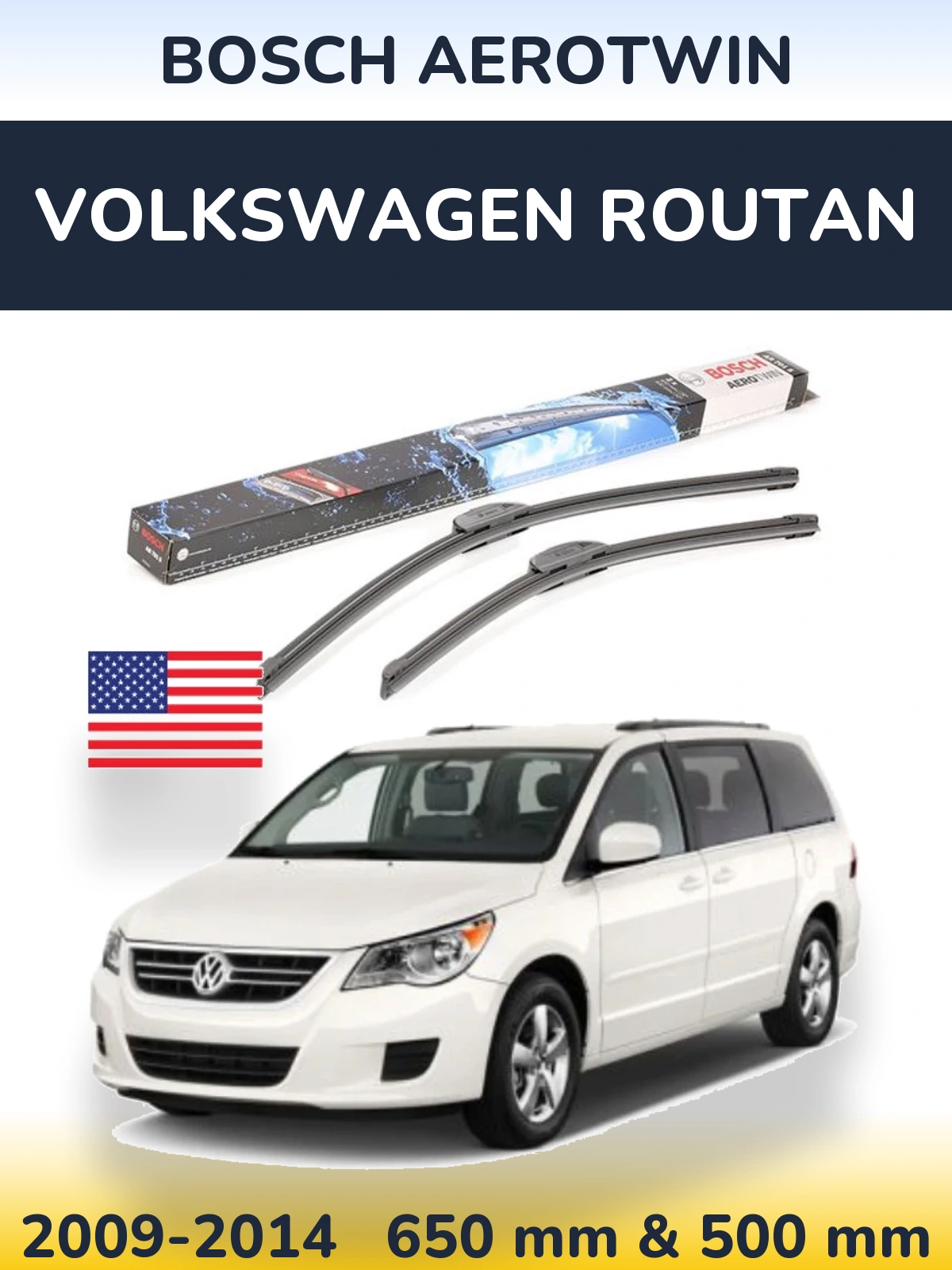 Front wiper blade set BOSCH AeroTwin 650 & 500 mm for Volkswagen Routan 2009-2014
