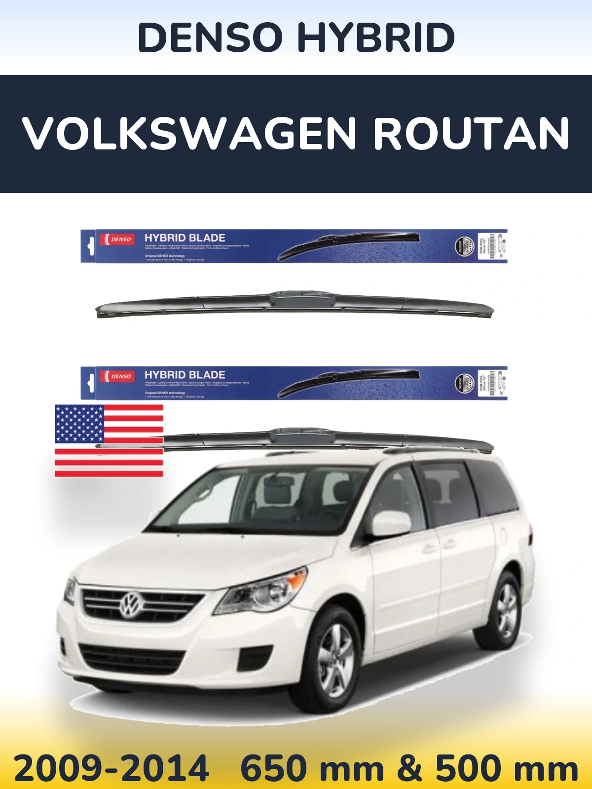 Front wiper blade set Denso Hybrid 650 & 500 mm for Volkswagen Routan 2009-2014