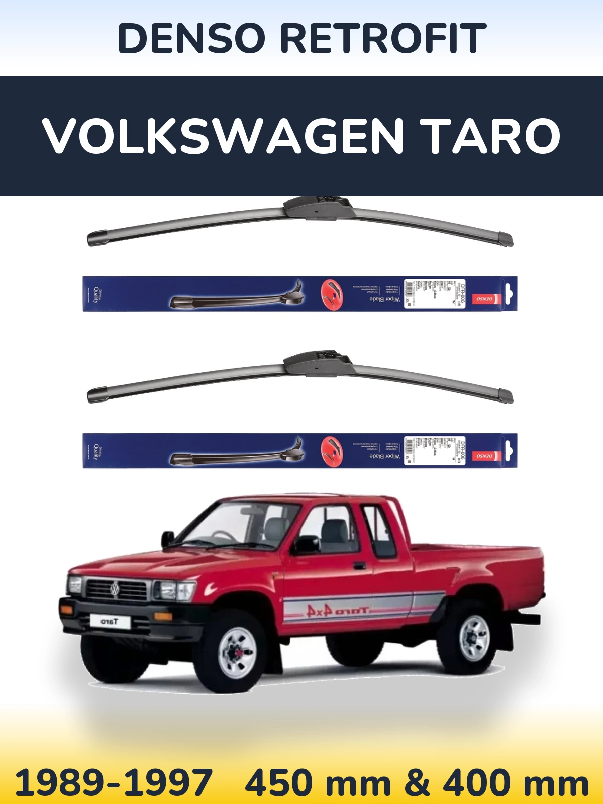Front wiper blade set Denso Retrofit 450 & 400 mm for Volkswagen Taro 1989-1997