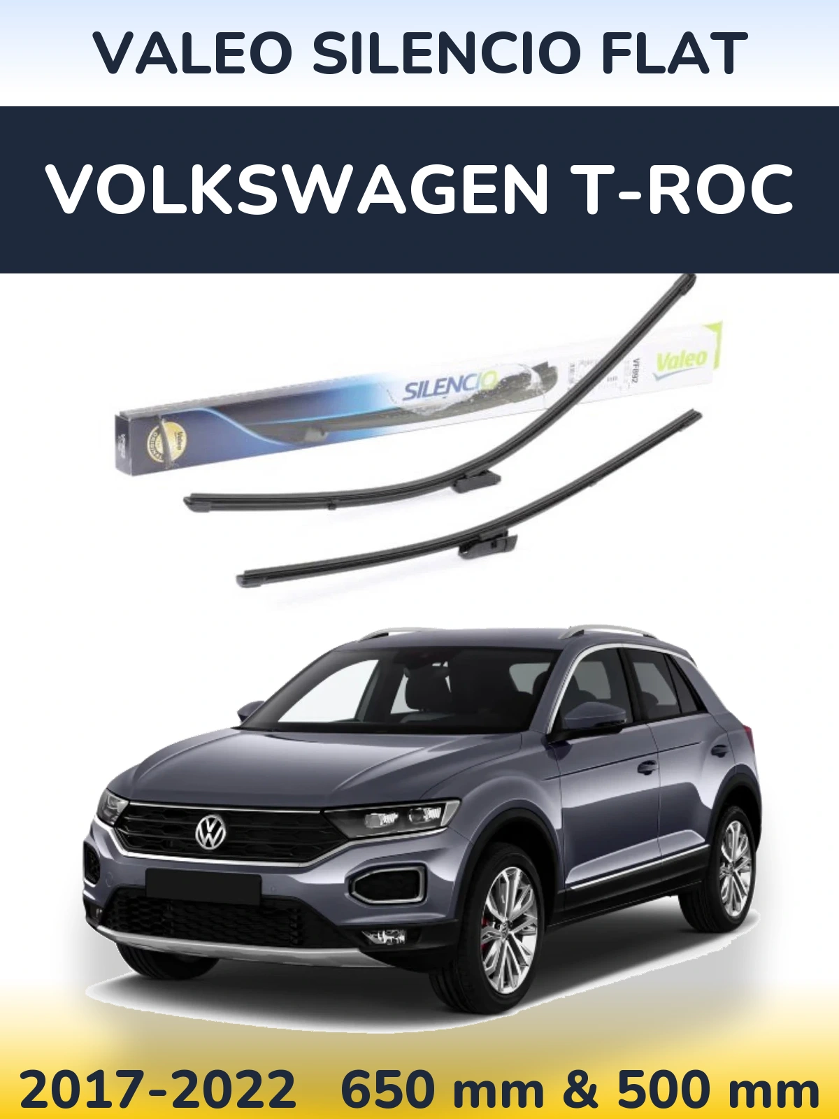 Front wiper blade set Valeo Silencio Flat 630 & 500 mm for Volkswagen T-Roc 2017-2022