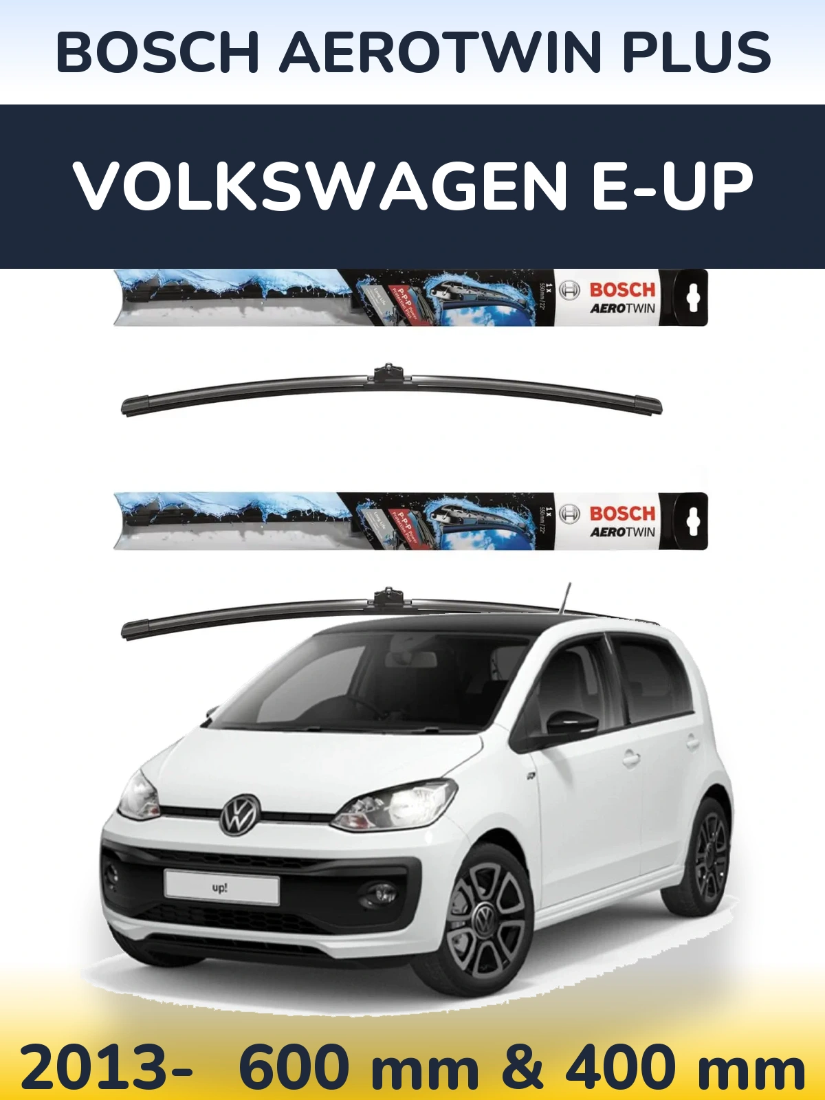 Комплект передніх щіток BOSCH AeroTwin Plus 600 & 400 мм для Volkswagen e-Up 2013-2026
