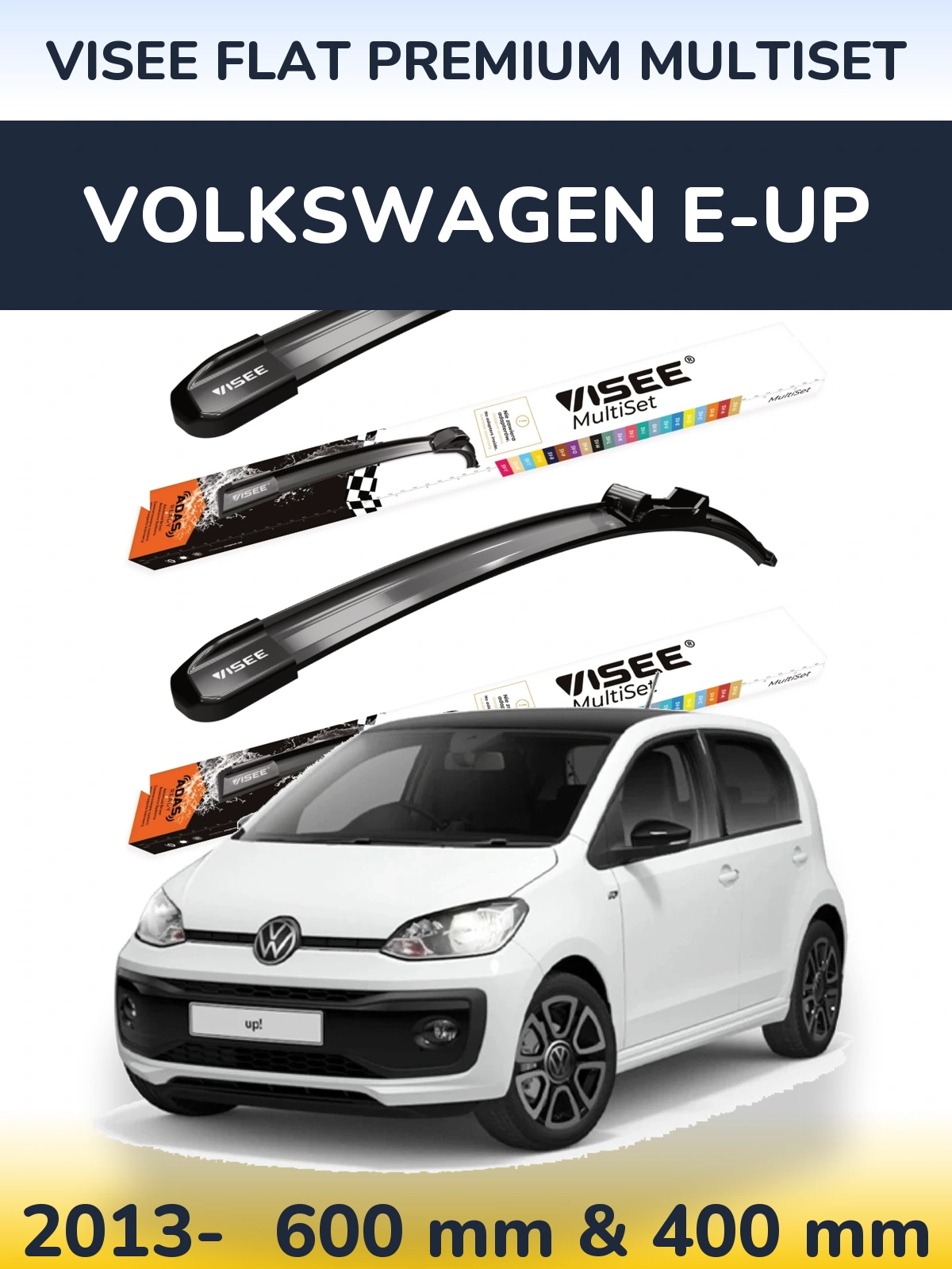 Комплект передніх щіток VISEE FLAT PREMIUM MultiSet 600 & 400 мм для Volkswagen e-Up 2013-2026