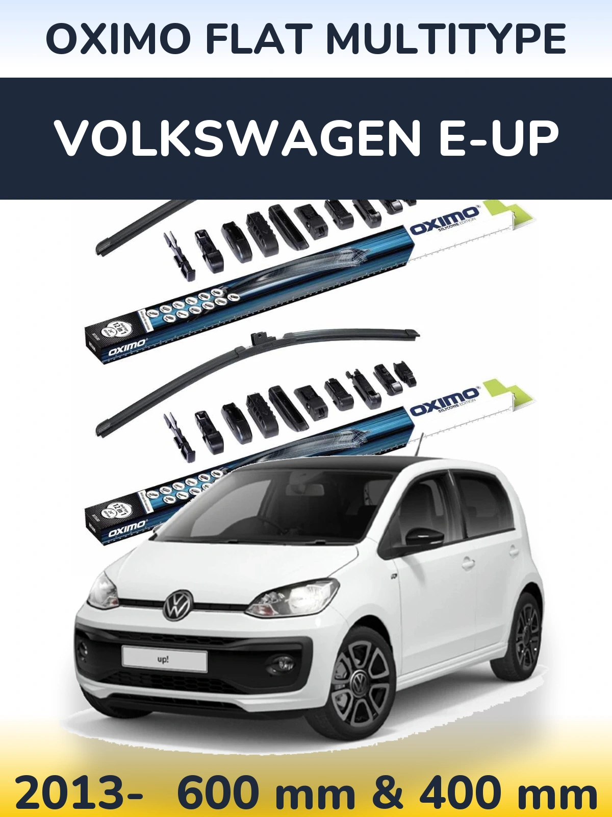Front wiper blade set Oximo Flat MultiTipse 600 & 400 mm for Volkswagen e-Up 2013-2026