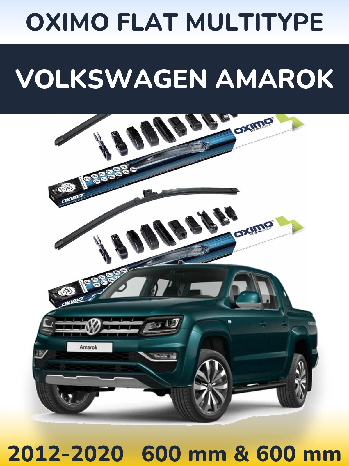 Front wiper blade set Oximo Flat MultiTipse 600 & 600 mm for Volkswagen Amarok 2012-2020