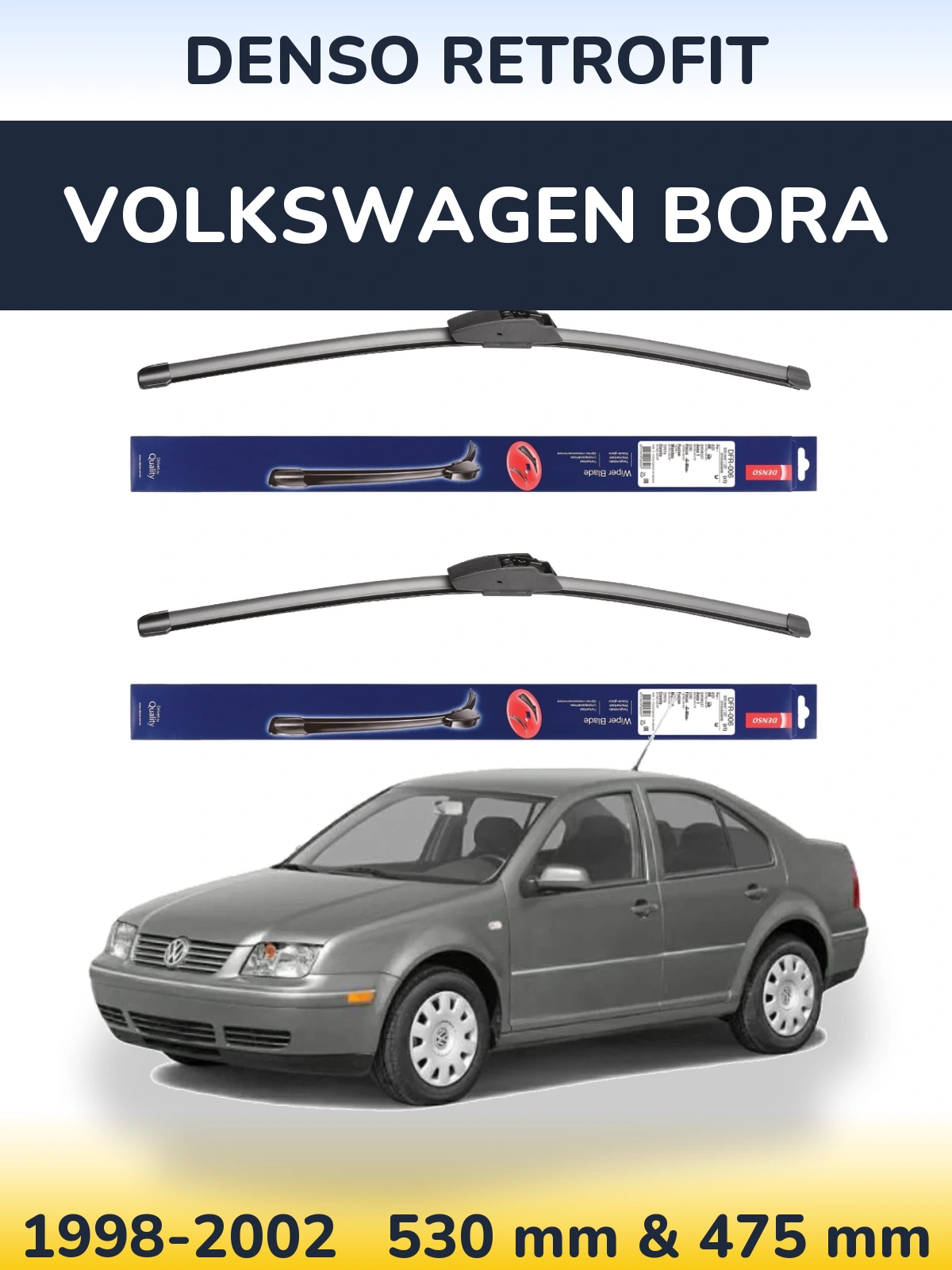 Front wiper blade set Denso Retrofit 530 & 475 mm for Volkswagen Bora 1998-2002