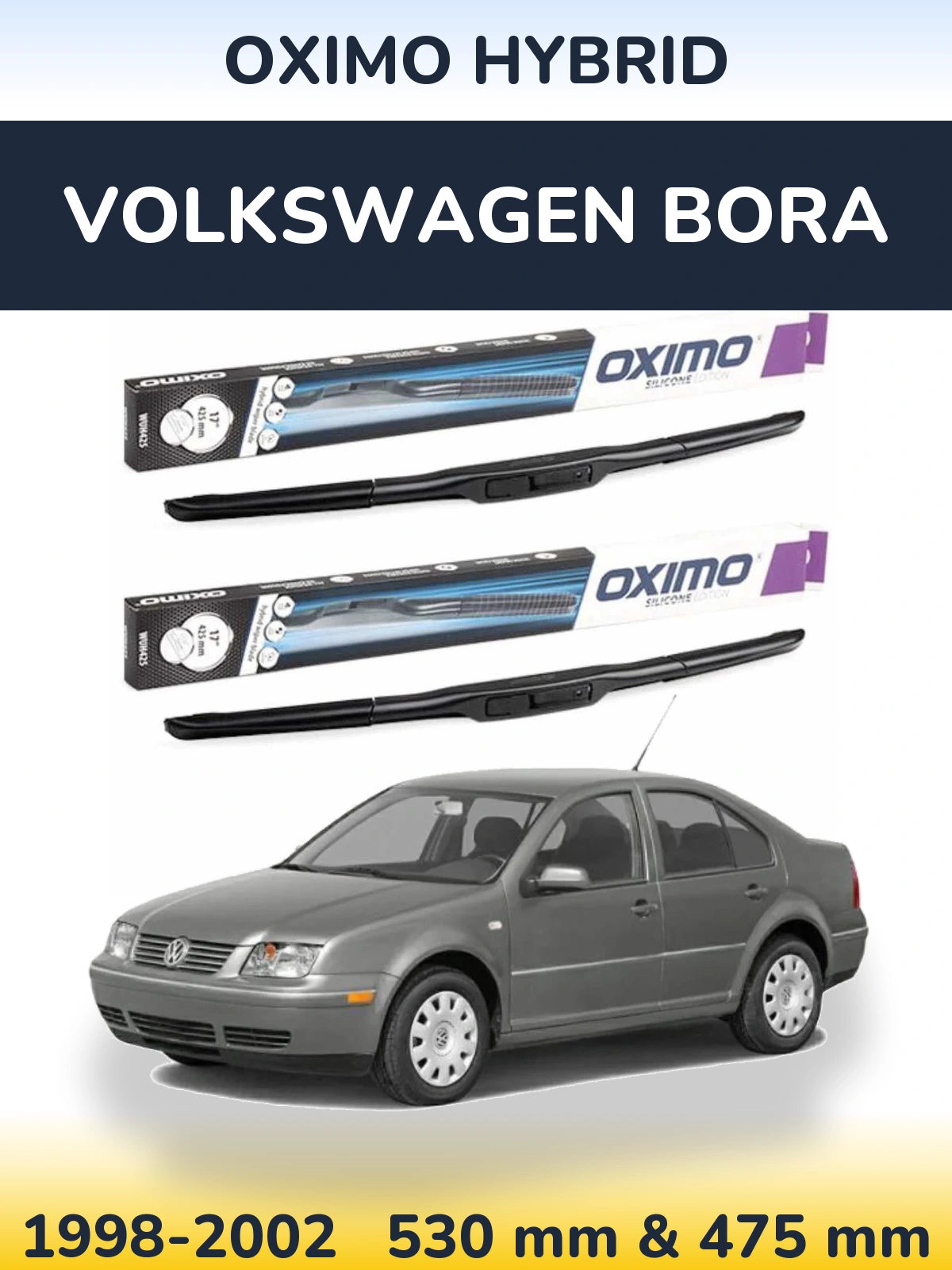 Front wiper blade set Oximo Hybrid 530 & 475 mm for Volkswagen Bora 1998-2002