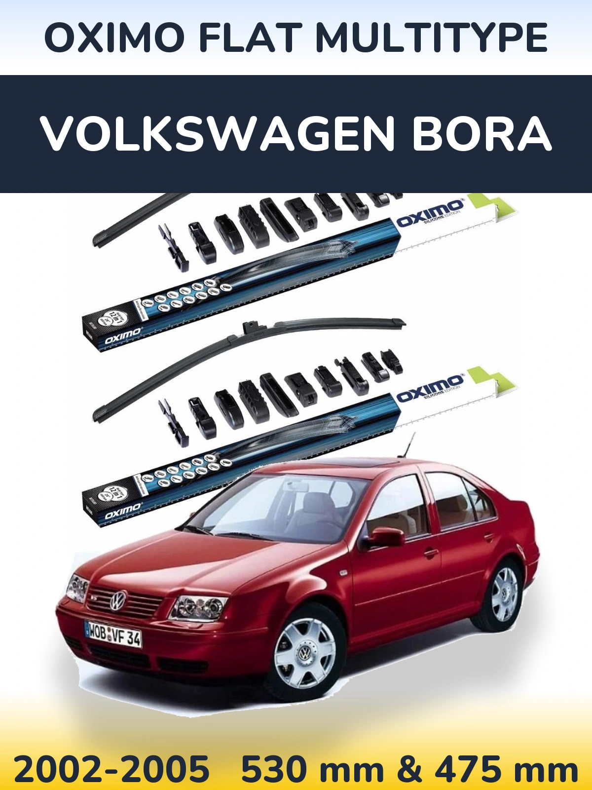Front wiper blade set Oximo Flat MultiTipse 530 & 475 mm for Volkswagen Bora 2002-2005