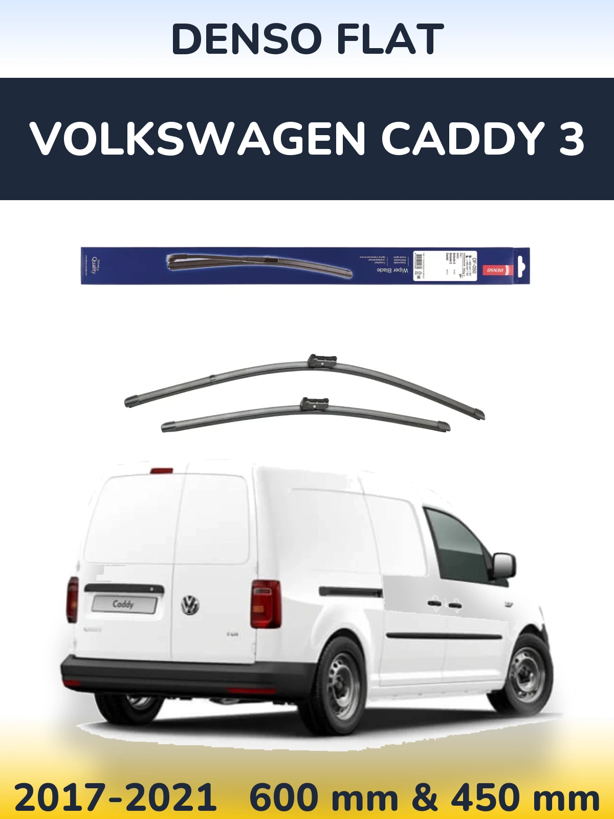 Front wiper blade set Denso Flat 600 & 450 mm for Volkswagen Caddy 3 2017-2021