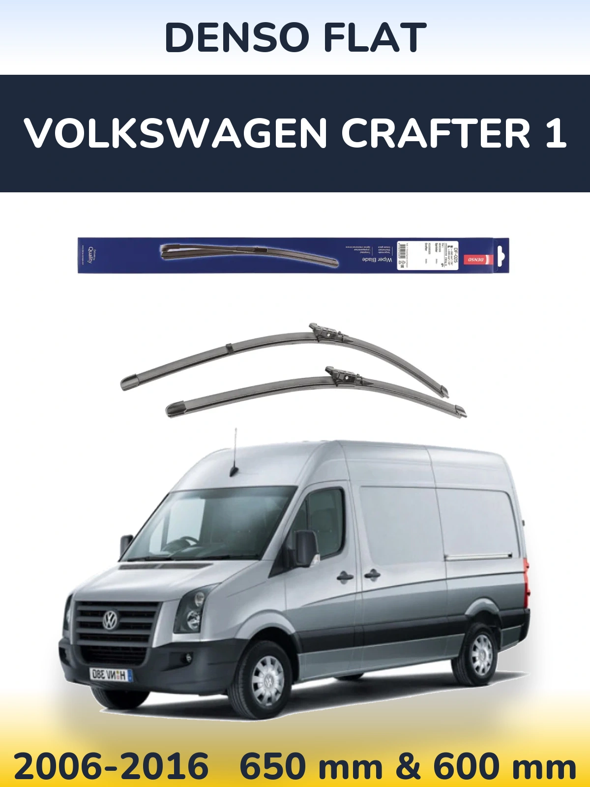 Front wiper blade set Denso Flat 650 & 600 mm for Volkswagen Crafter 1 2006-2016