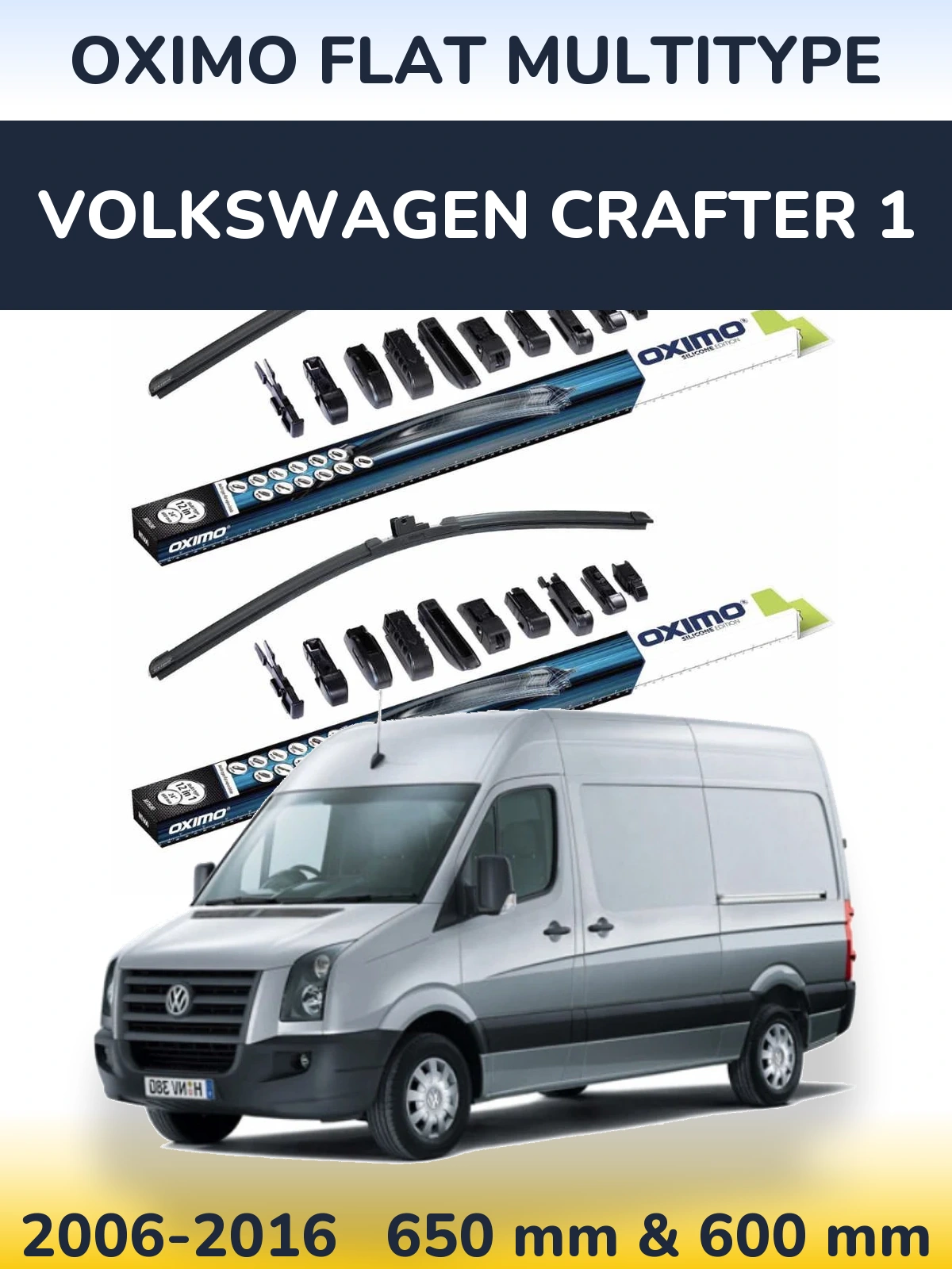 Front wiper blade set Oximo Flat MultiTipse 650 & 600 mm for Volkswagen Crafter 1 2006-2016