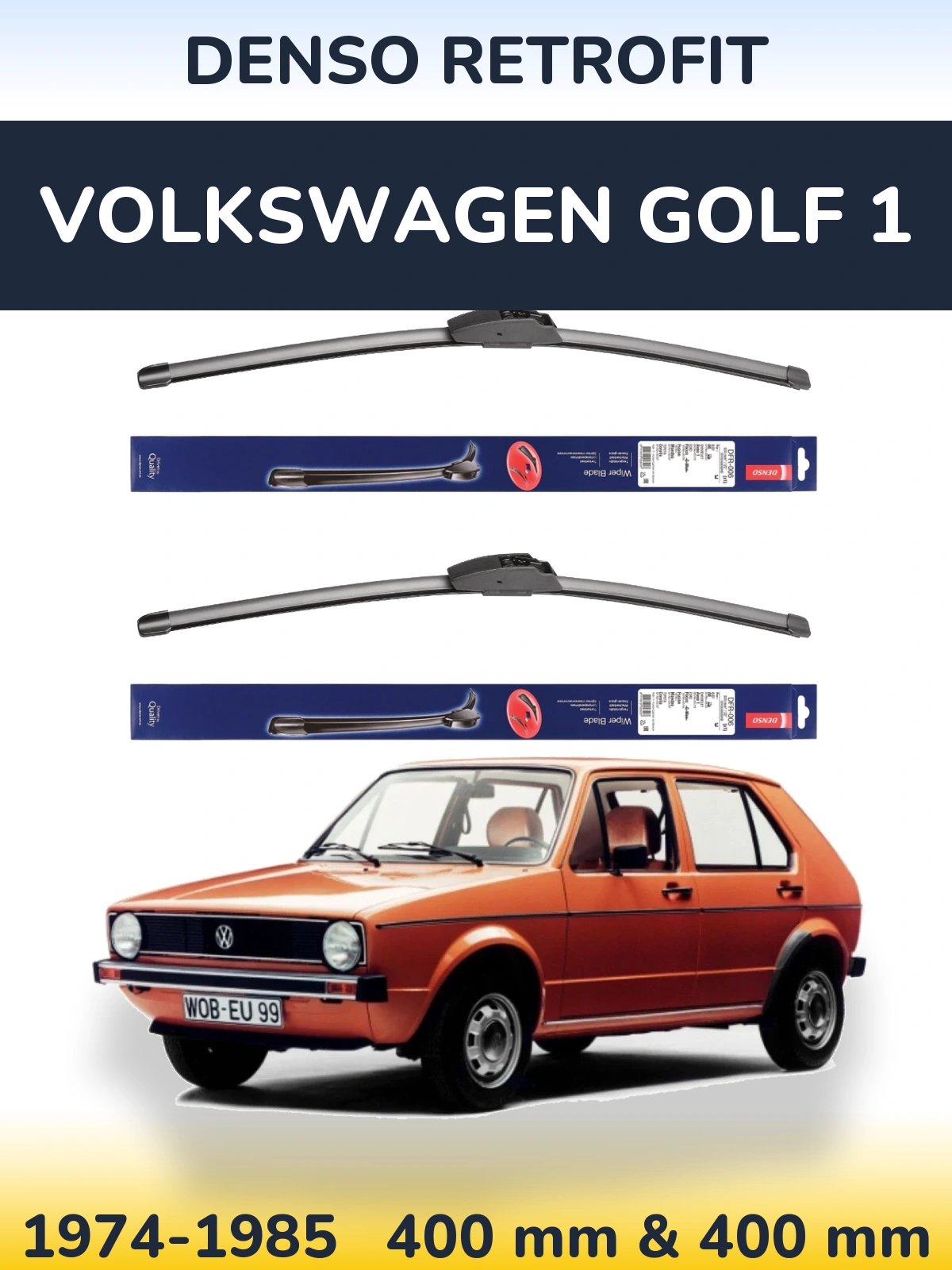Front wiper blade set Denso Retrofit 400 & 400 mm for Volkswagen Golf 1 1974-1985