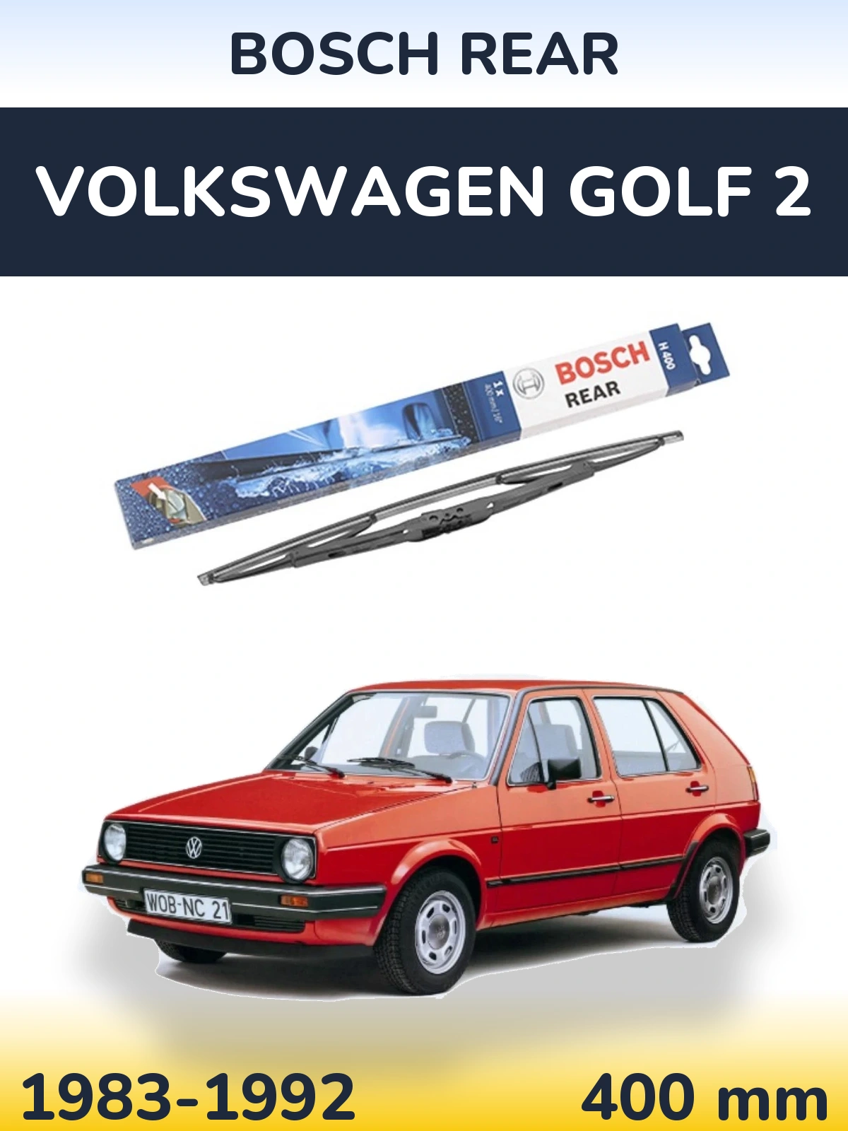 Rear wiper blade BOSCH Rear 400 mm for Volkswagen Golf 2 1983-1992