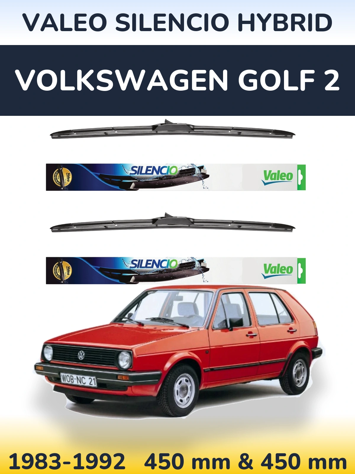 Комплект передних дворников Valeo Silencio Hybrid 450 & 450 мм для Volkswagen Golf 2 1983-1992
