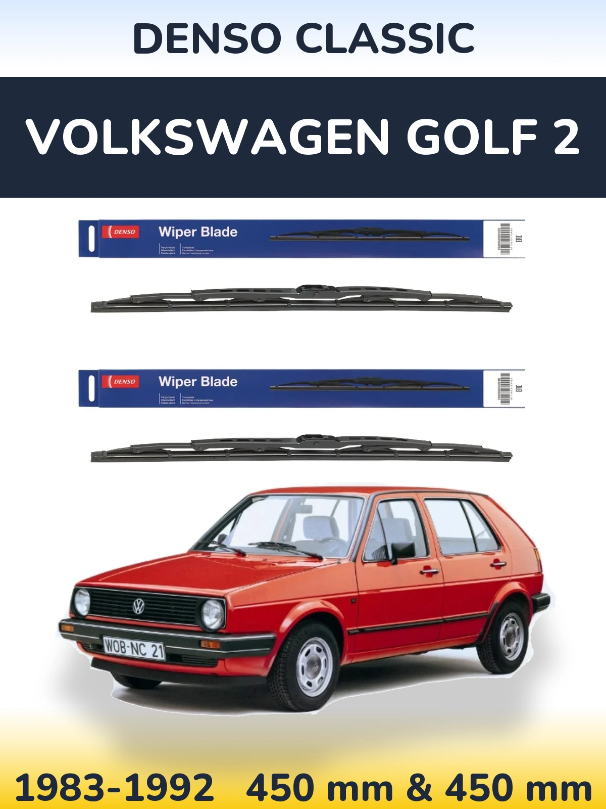 Комплект передних дворников Denso Classic 450 & 450 мм для Volkswagen Golf 2 1983-1992