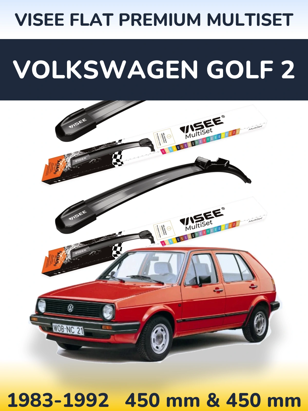 Комплект передних дворников VISEE FLAT PREMIUM MultiSet 450 & 450 мм для Volkswagen Golf 2 1983-1992
