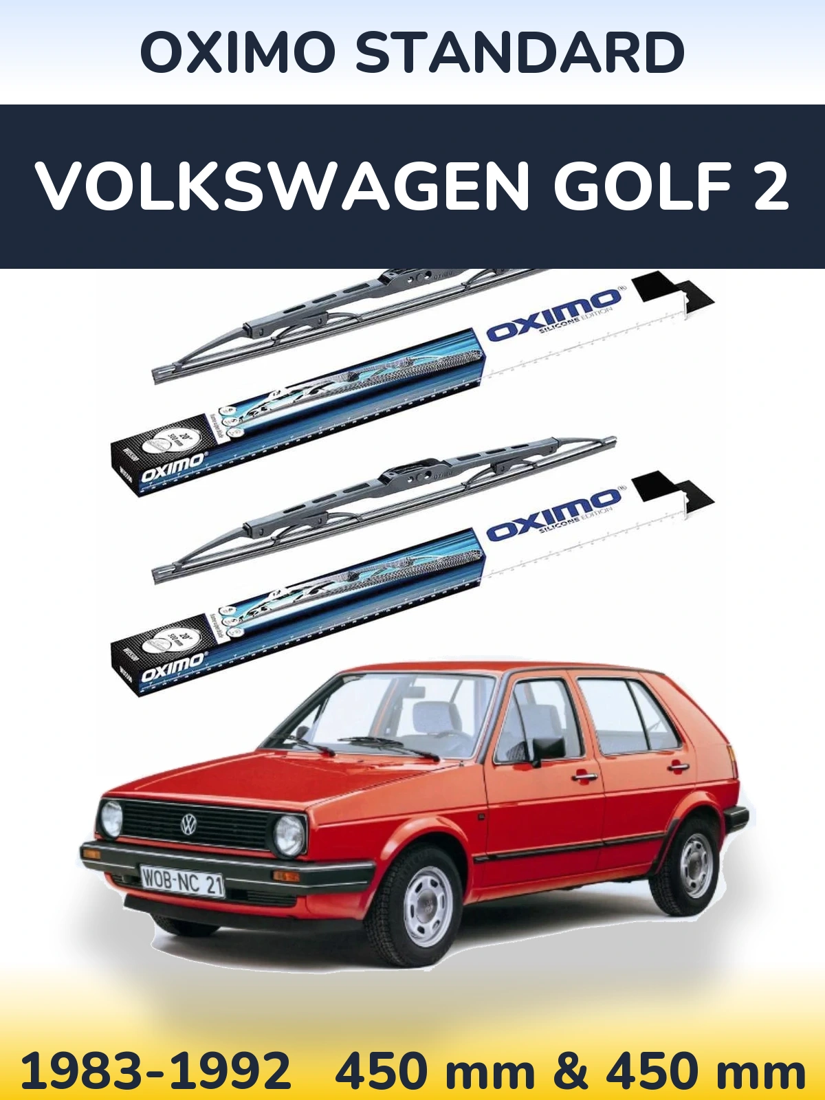 Front wiper blade set Oximo Standard 450 & 450 mm for Volkswagen Golf 2 1983-1992