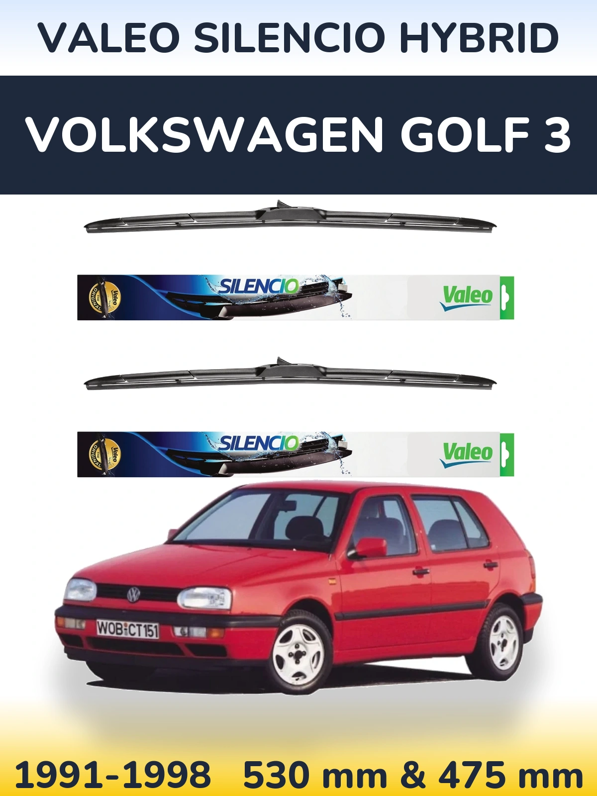 Комплект передних дворников Valeo Silencio Hybrid 530 & 475 мм для Volkswagen Golf 3 1991-1998