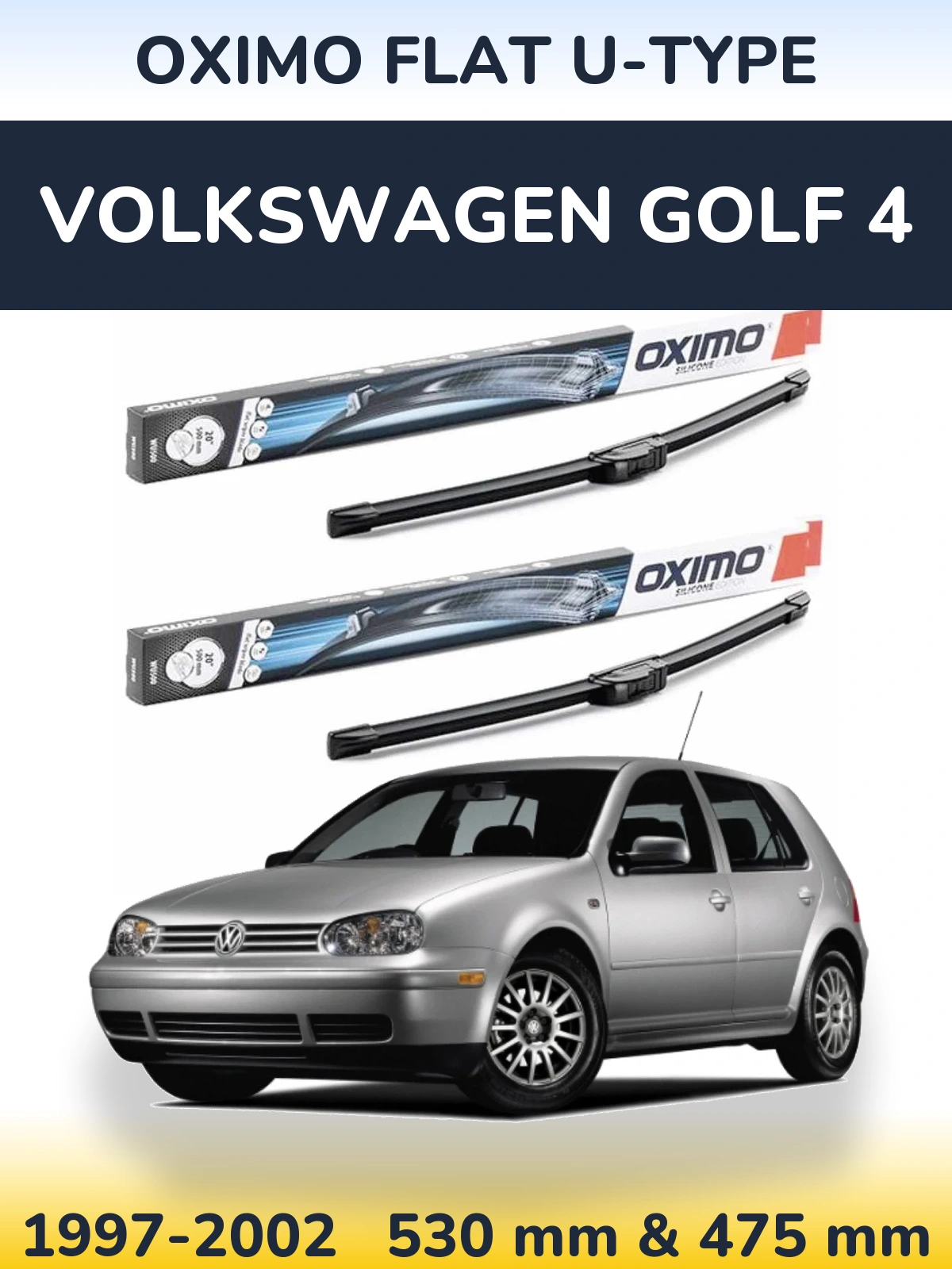 Front wiper blade set Oximo Flat U-type 530 & 475 mm for Volkswagen Golf 4 1997-2002