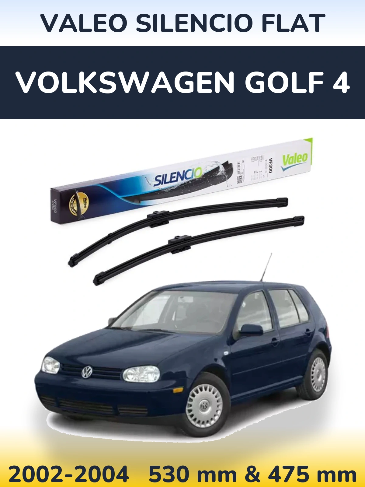 Комплект передних дворников Valeo Silencio Flat 530 & 475 мм для Volkswagen Golf 4 2002-2004