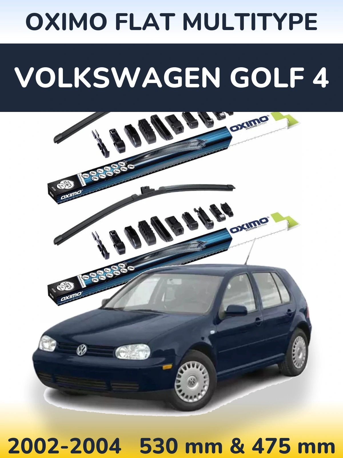 Комплект передних дворников Oximo Flat MultiТипe 530 & 475 мм для Volkswagen Golf 4 2002-2004
