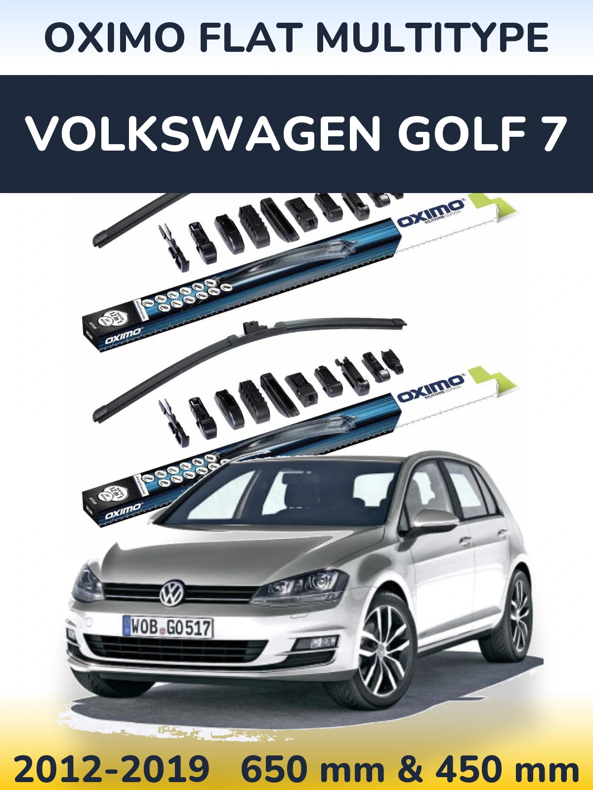 Front wiper blade set Oximo Flat MultiTipse 650 & 450 mm for Volkswagen Golf 7 2012-2019