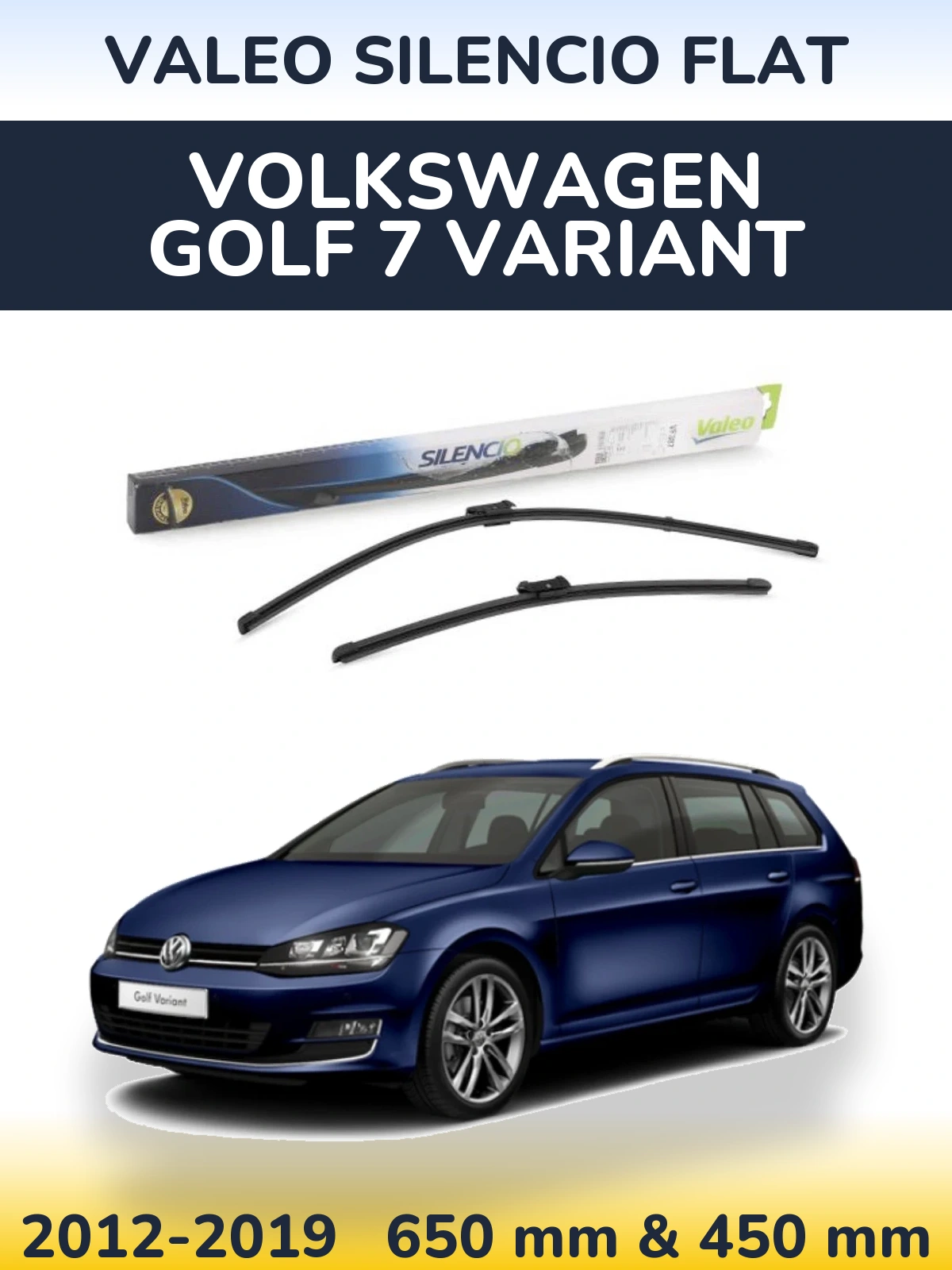 Front wiper blade set Valeo Silencio Flat 650 & 450 mm for Volkswagen Golf 7 Variant 2012-2019