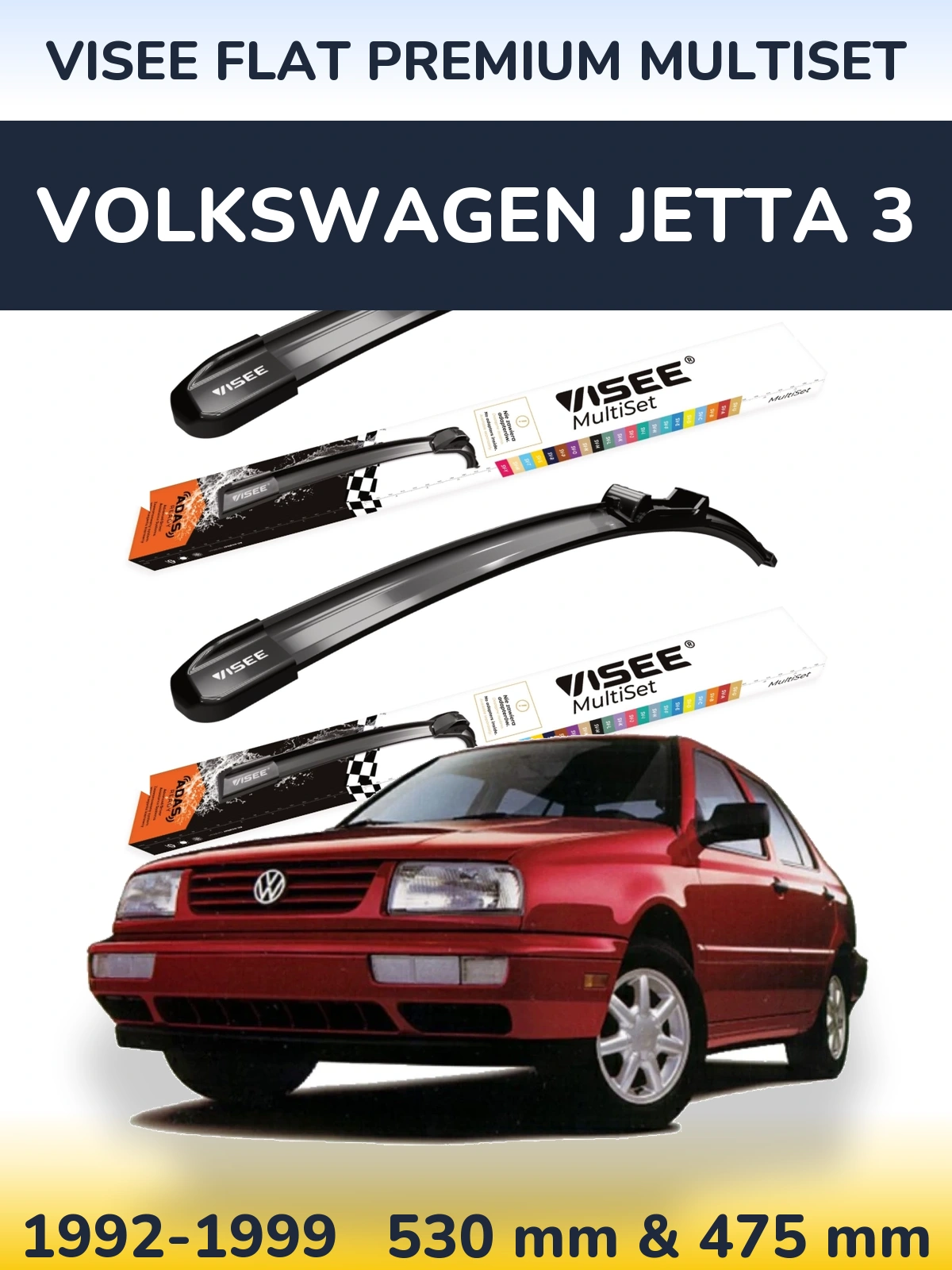 Front wiper blade set VISEE FLAT PREMIUM MultiSet 530 & 475 mm for Volkswagen Jetta 3 1992-1999