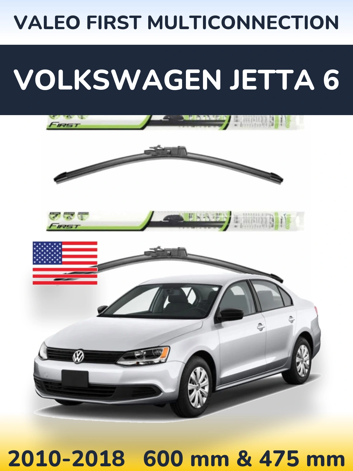 Front wiper blade set Valeo First MultiConnection 600 & 475 mm for Volkswagen Jetta 6 2010-2018