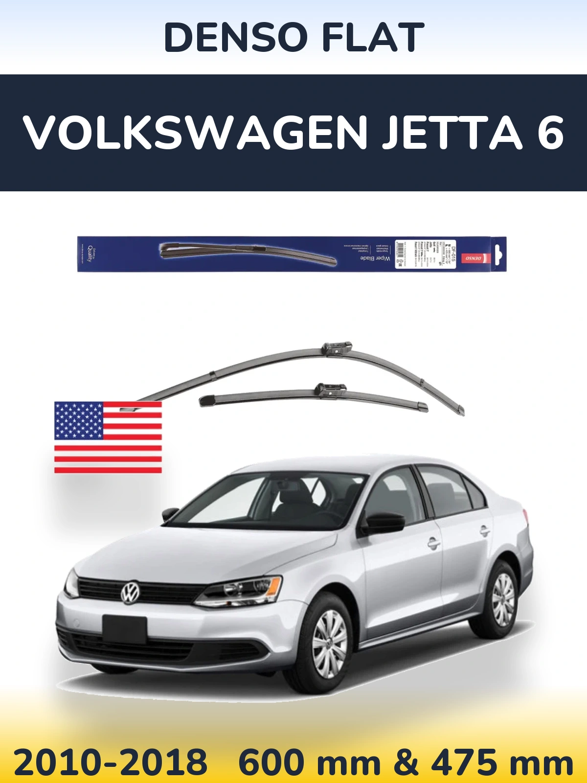 Front wiper blade set Denso Flat 600 & 475 mm for Volkswagen Jetta 6 2010-2018