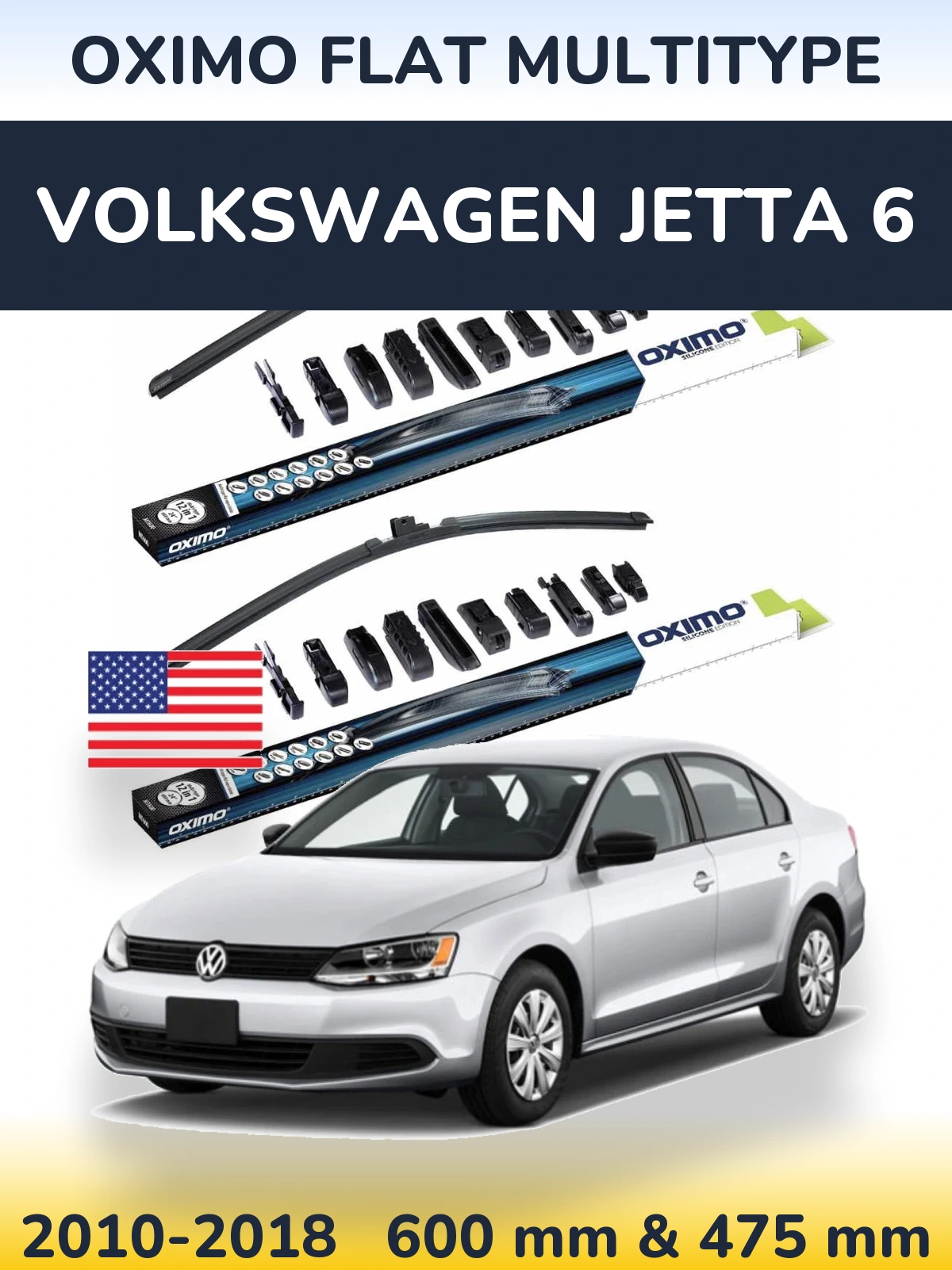 Front wiper blade set Oximo Flat MultiTypee 600 & 475 mm for Volkswagen Jetta 6 2010-2018