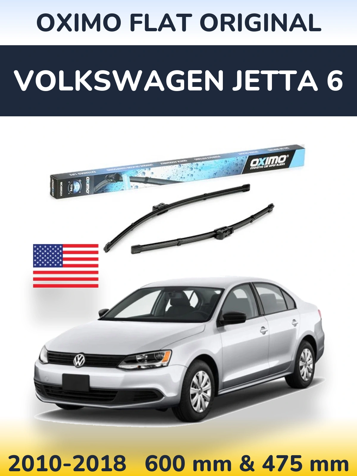Комплект передніх щіток Oximo Flat Original 600 & 475 мм для Volkswagen Jetta 6 2010-2018