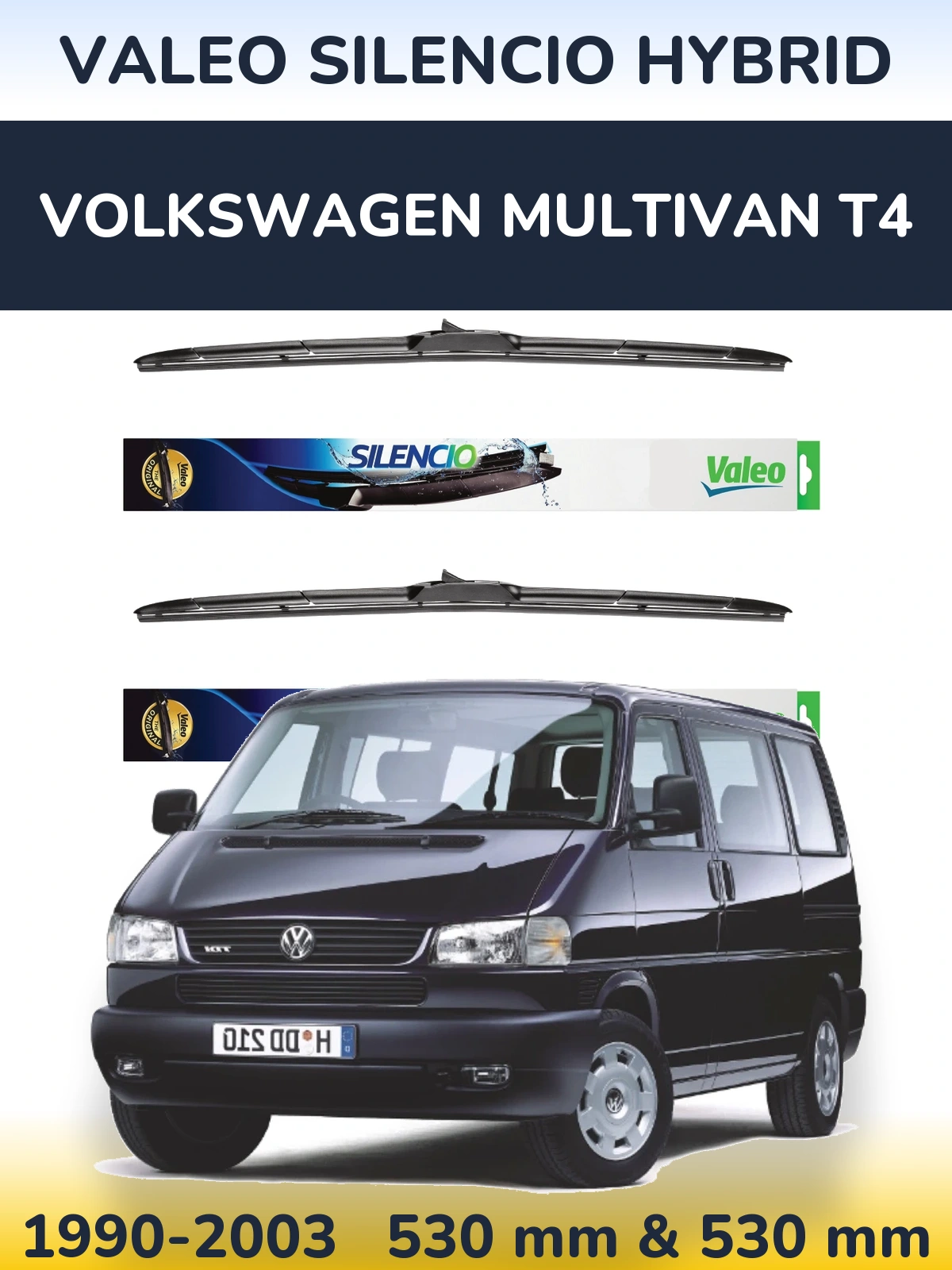 Front wiper blade set Valeo Silencio Hybrid 530 & 530 mm for Volkswagen Multivan T4 1990-2003