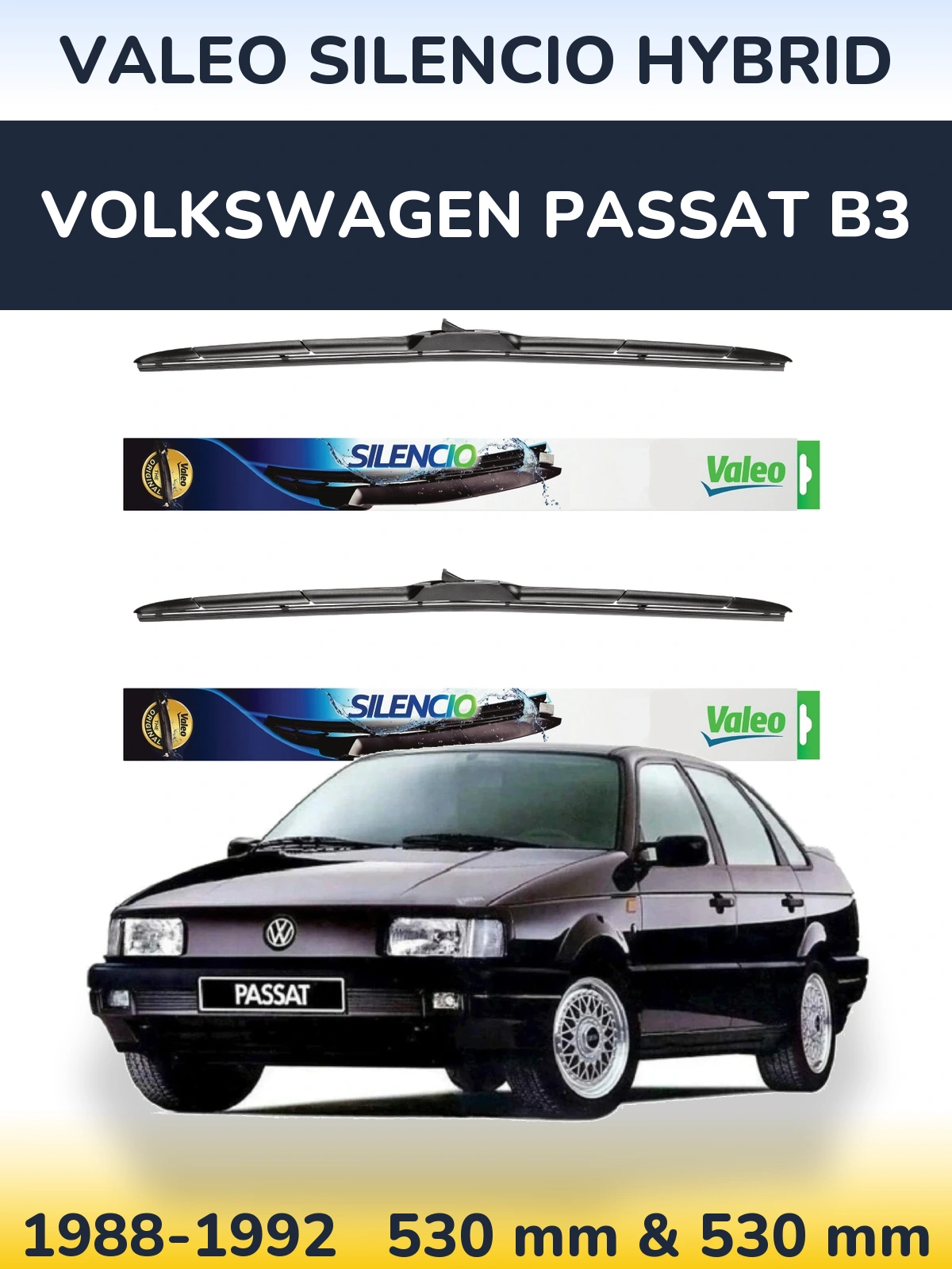 Комплект передних дворников Valeo Silencio Hybrid 530 & 530 мм для Volkswagen Passat B3 1988-1992